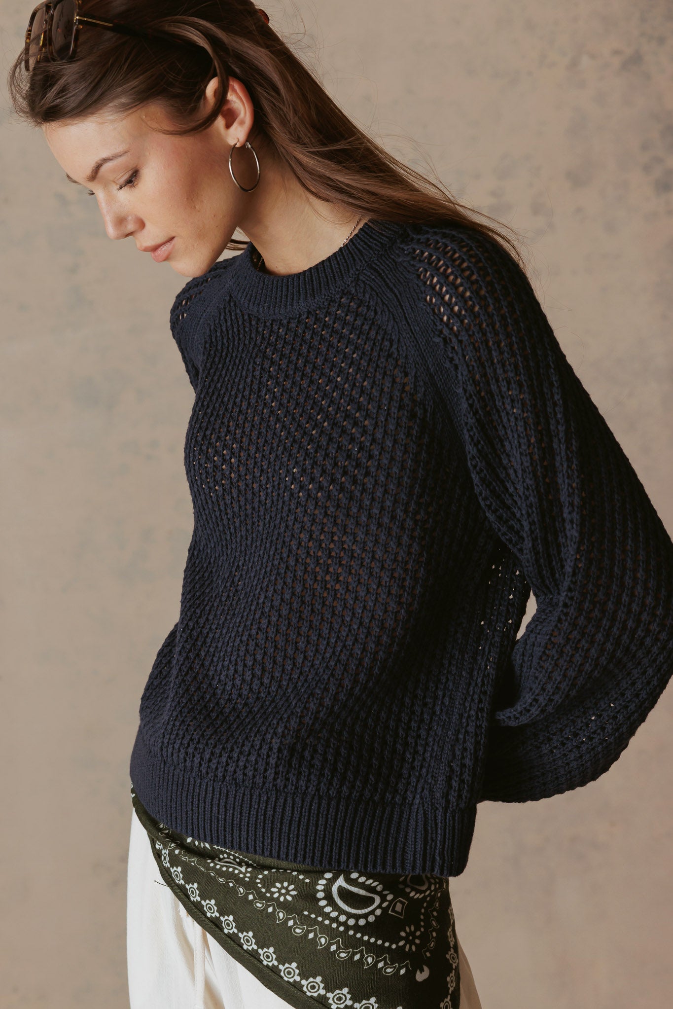 Lanette Linen Blend Open Stitch Crew