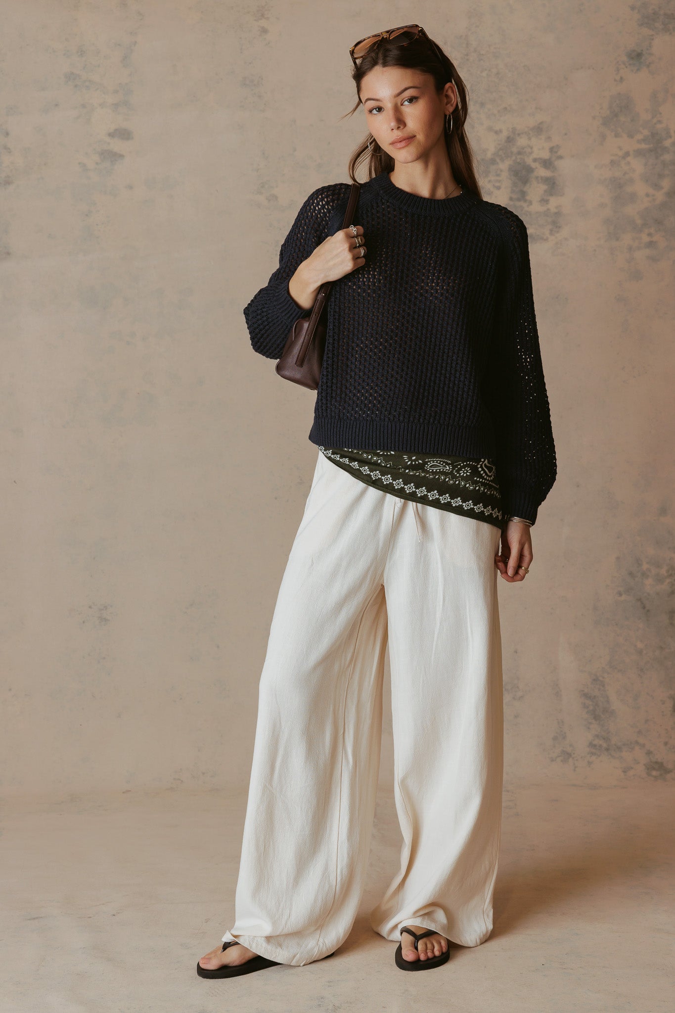 Lanette Linen Blend Open Stitch Crew