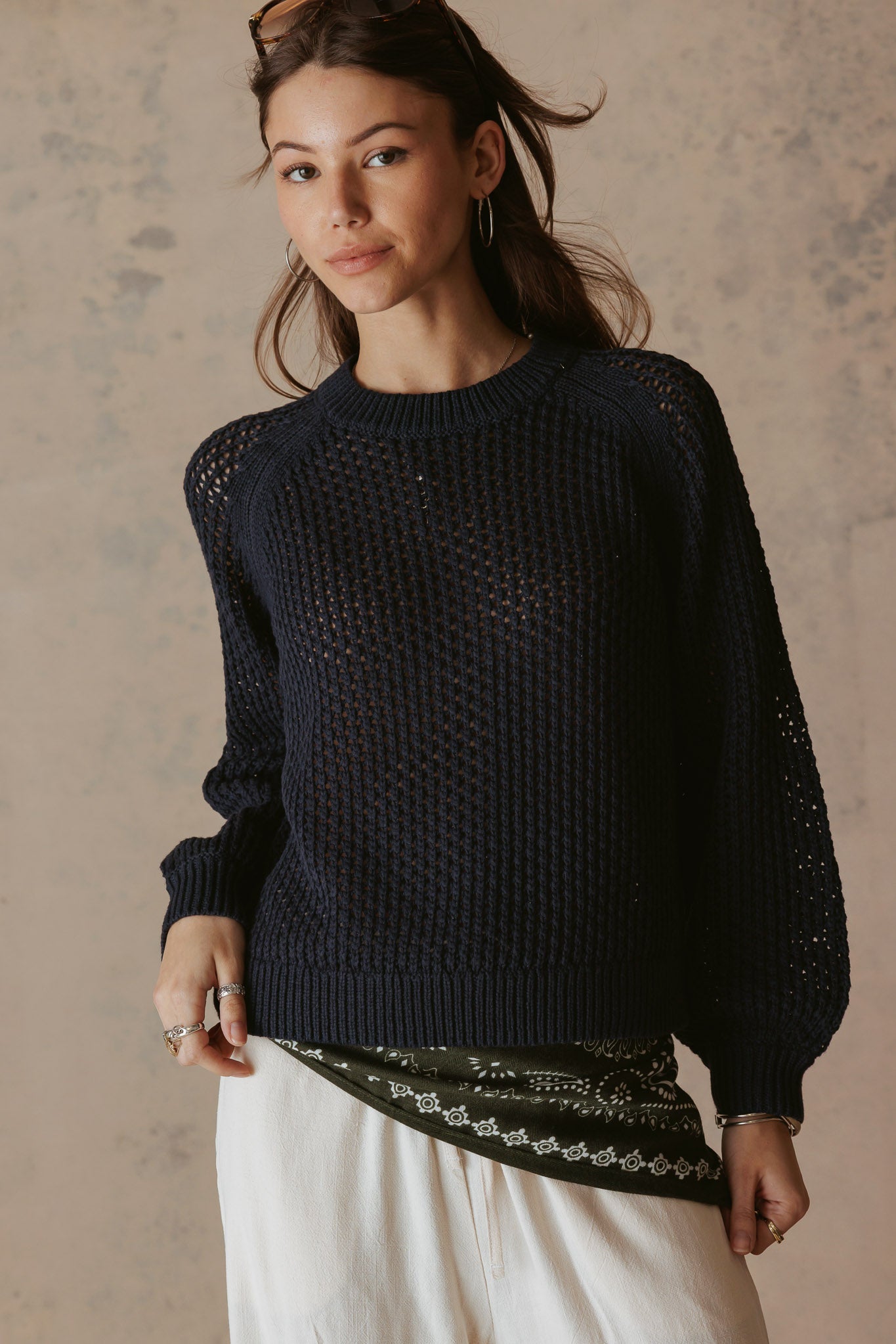 Lanette Linen Blend Open Stitch Crew