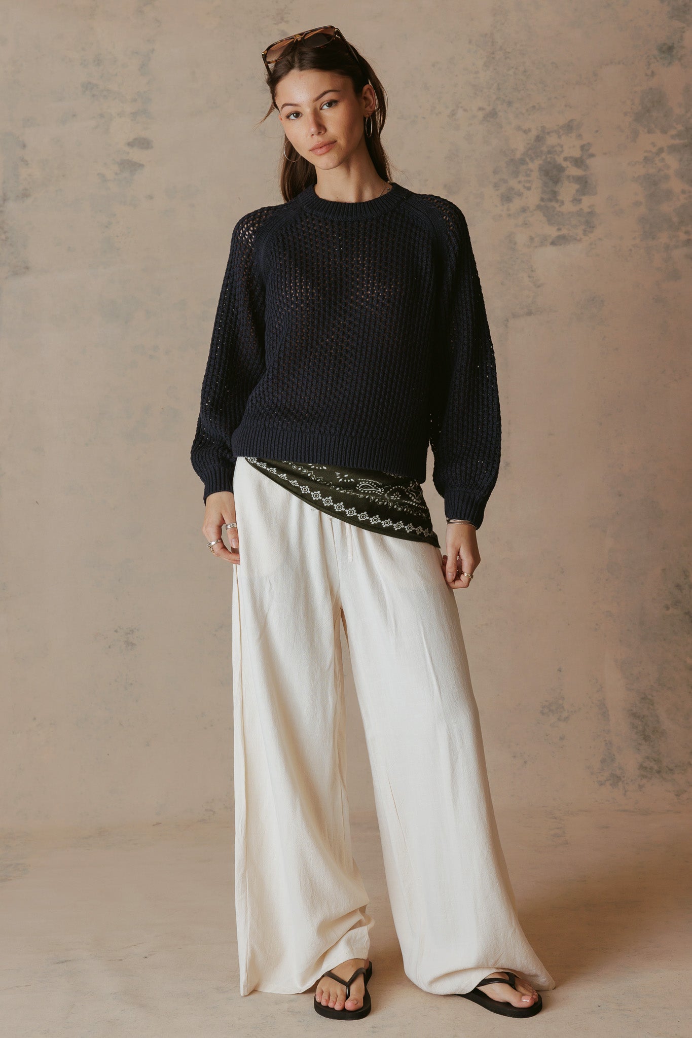 Lanette Linen Blend Open Stitch Crew