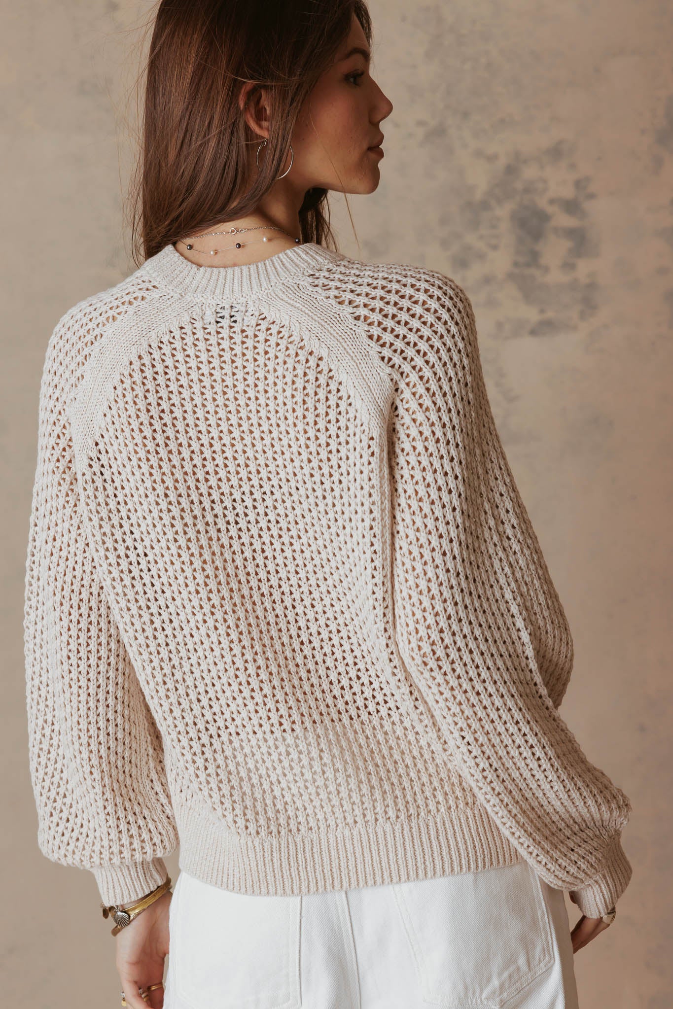 Lanette Linen Blend Open Stitch Crew