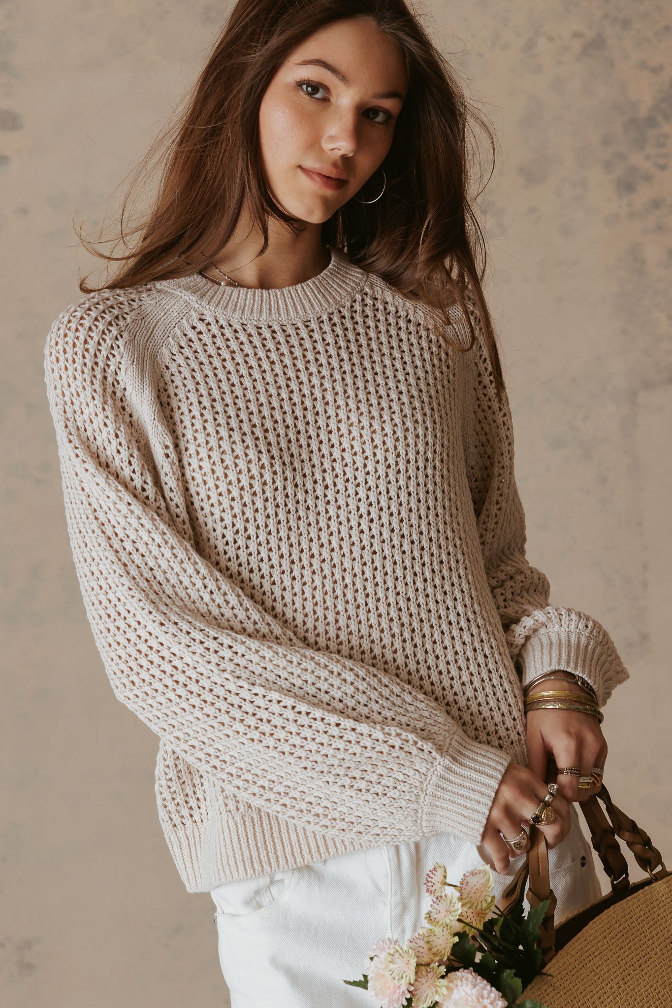 Lanette Linen Blend Open Stitch Crew