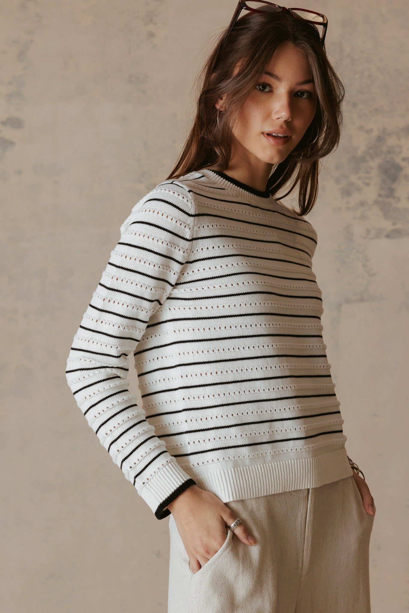 Leah Cotton Striped Crew