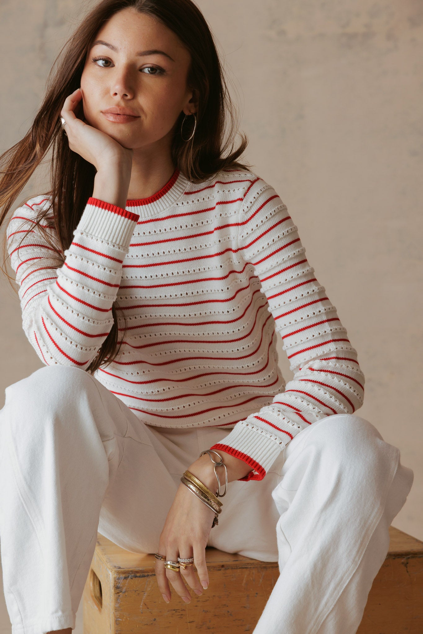 Leah Cotton Striped Crew