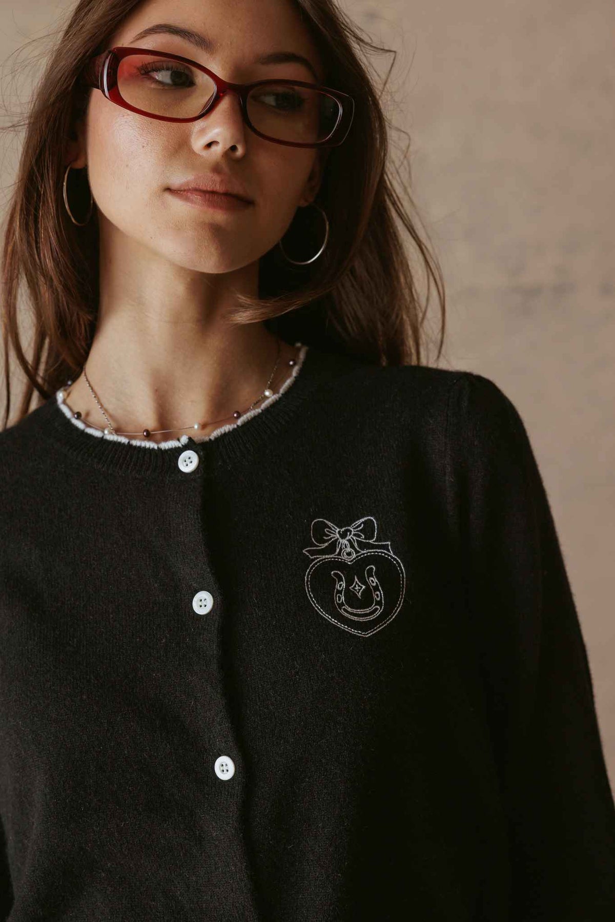 Mylan Cashmere Cardigan With Heart Embroidery