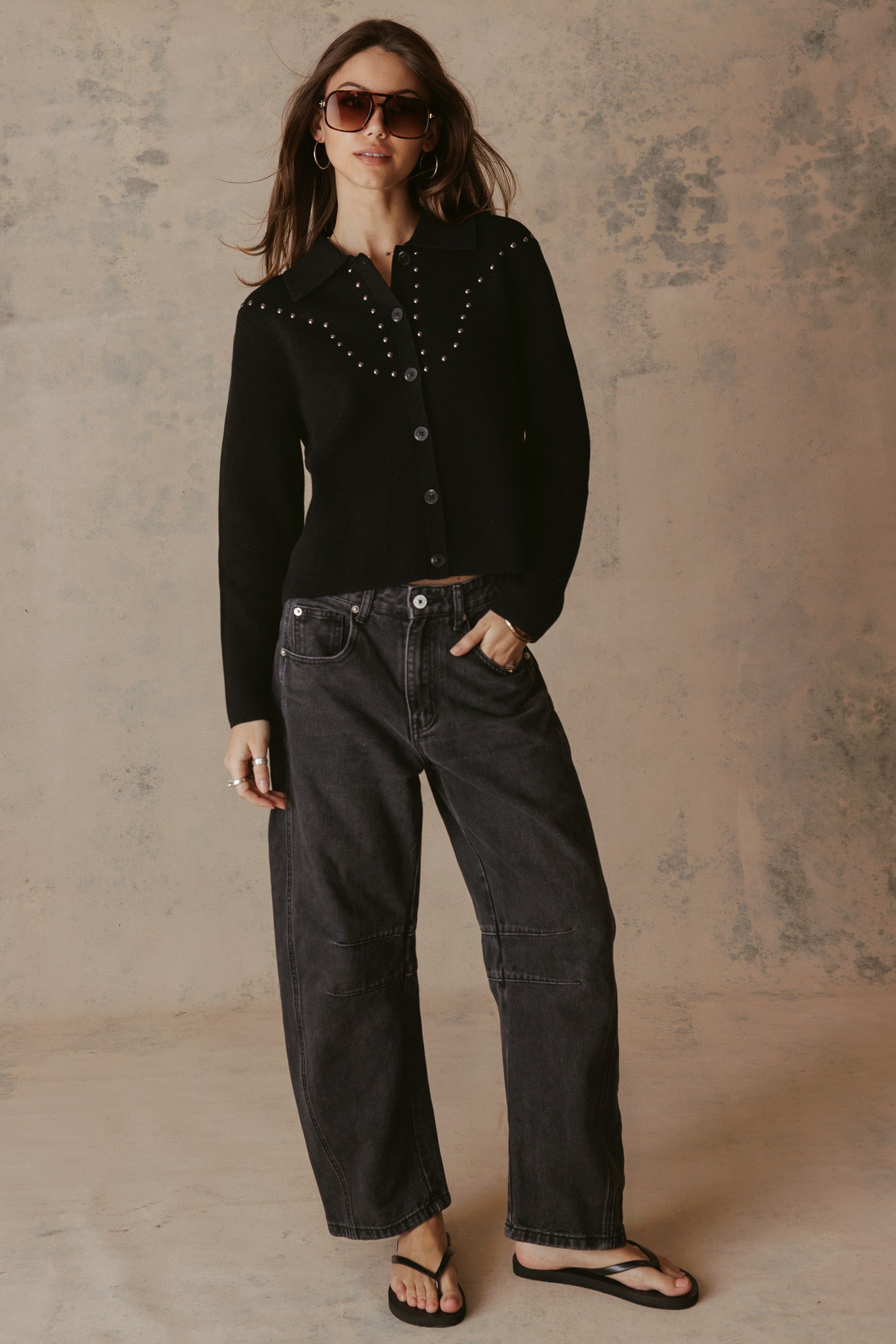 Theresa Studded Collar Knit Jacket