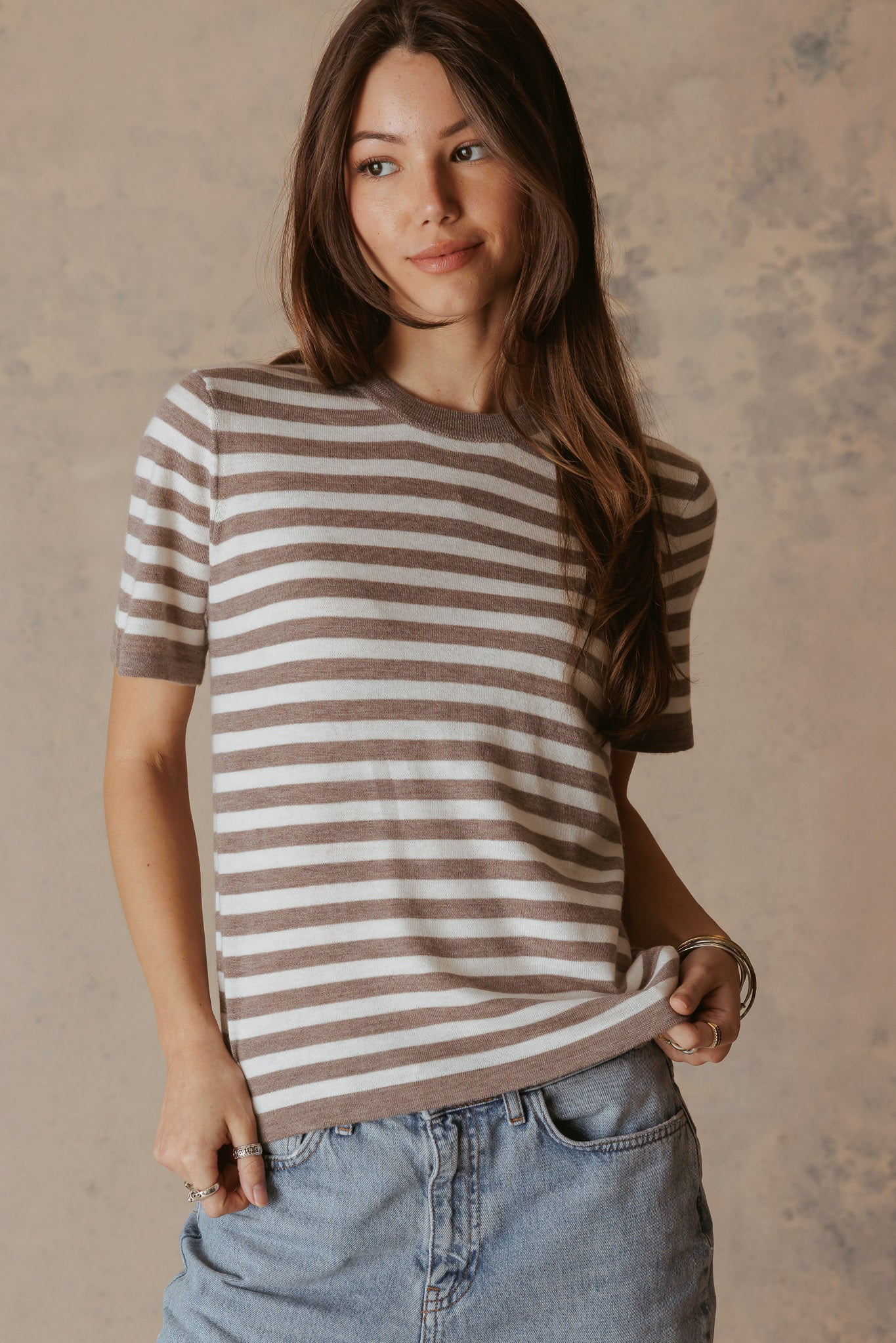 Janine Crewneck Stripe Cashmere Tee