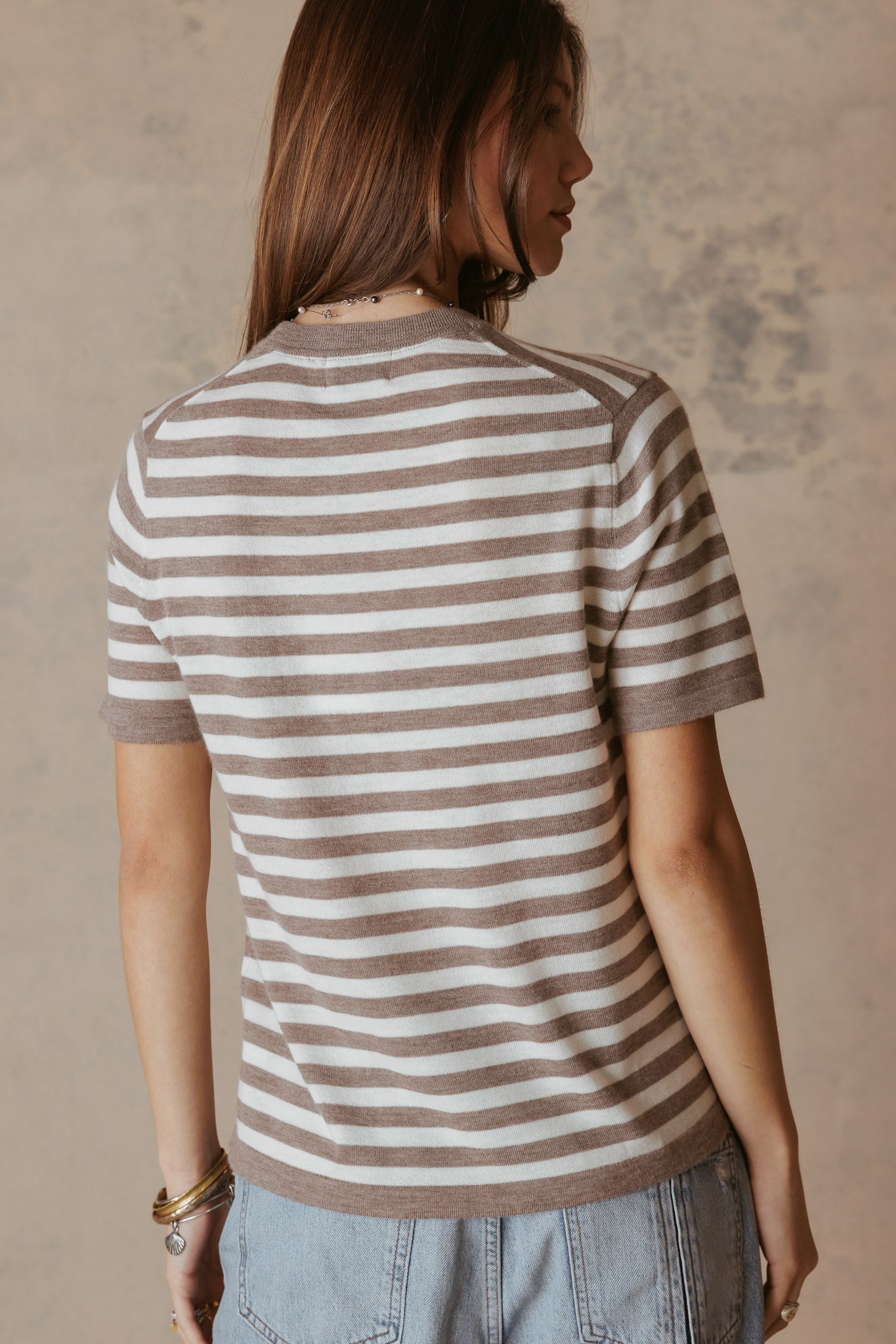 Janine Crewneck Stripe Cashmere Tee