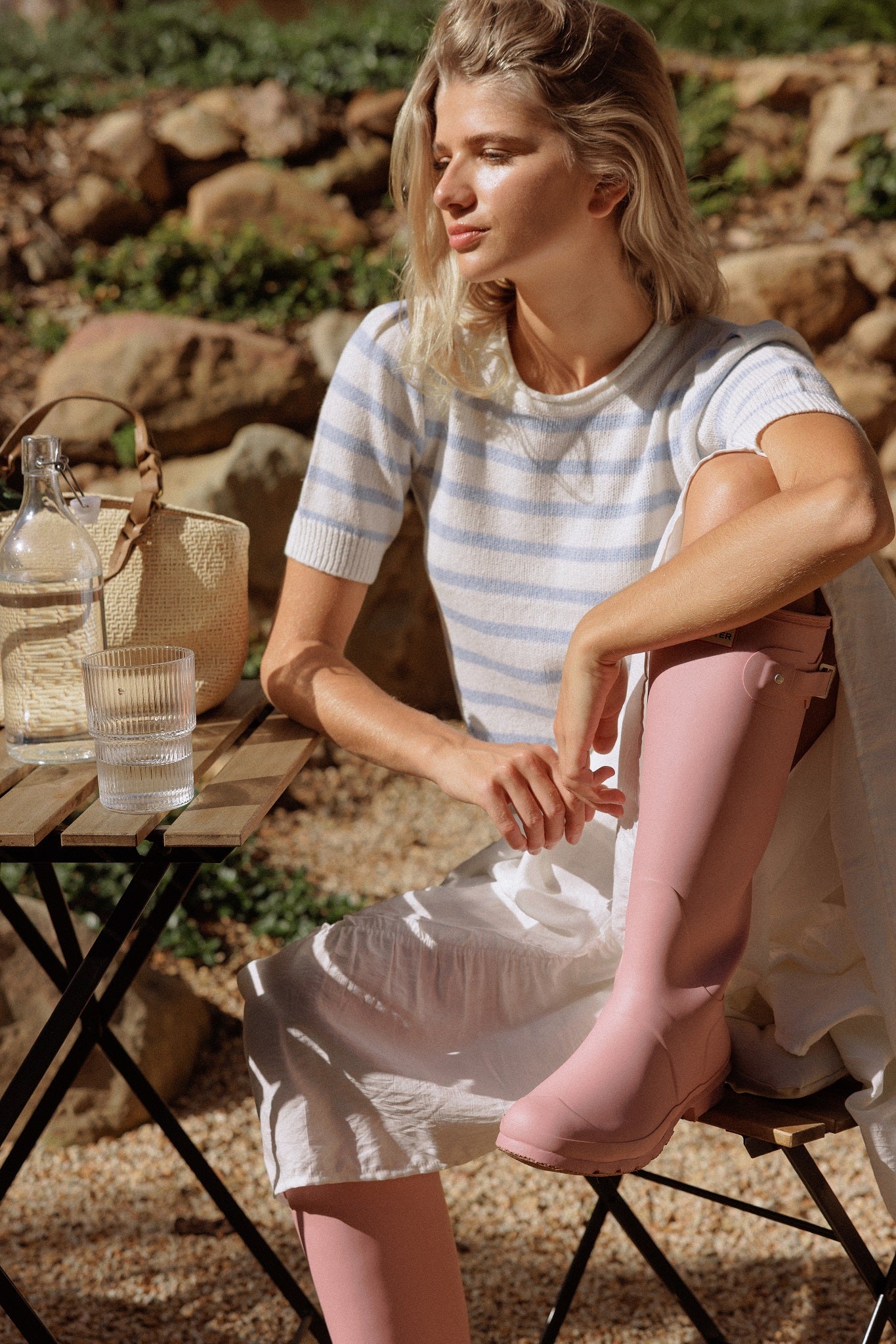 Elenor Linen Blend Striped Short Sleeve