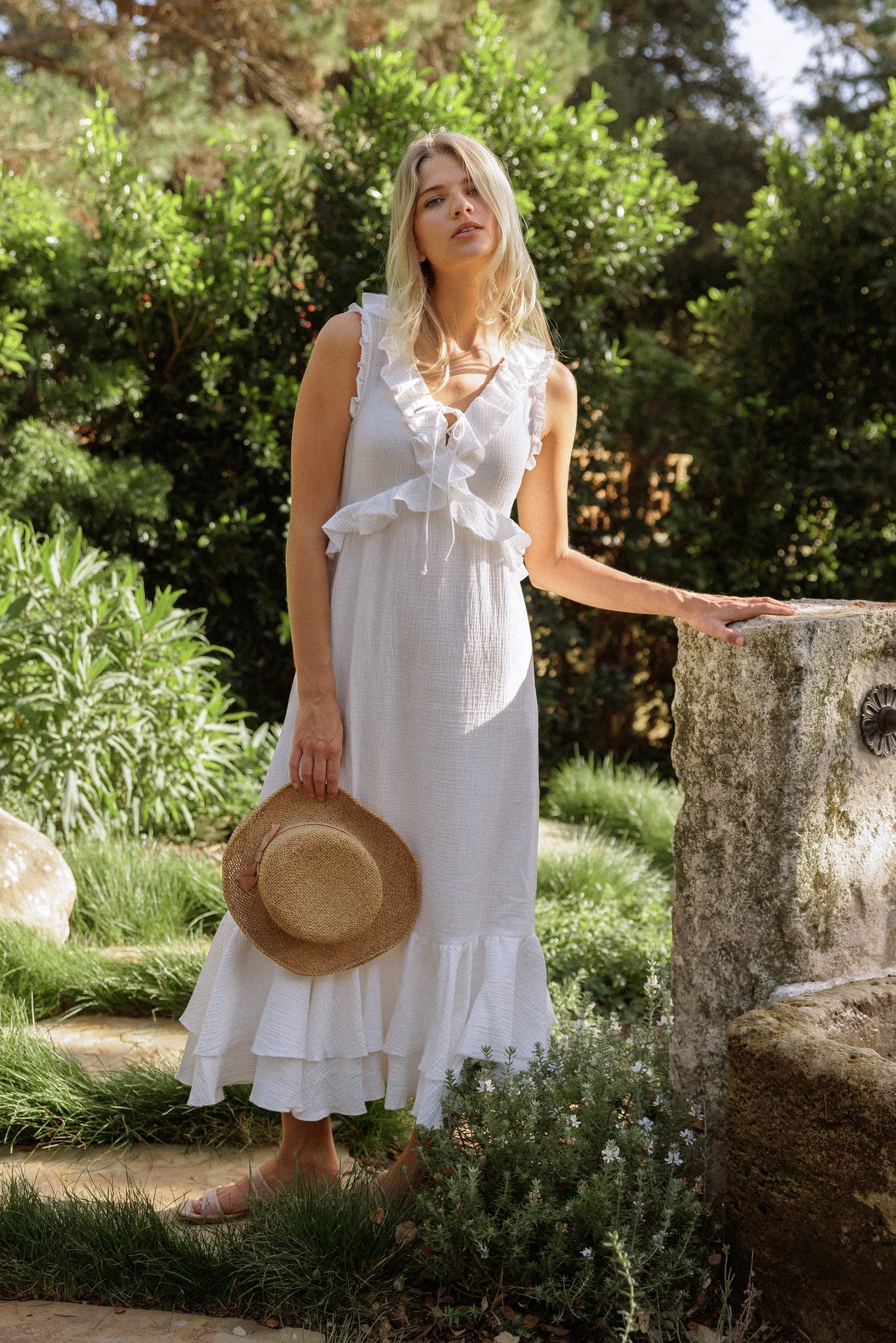 selena white dress Selena Ruffle Midi Dress
