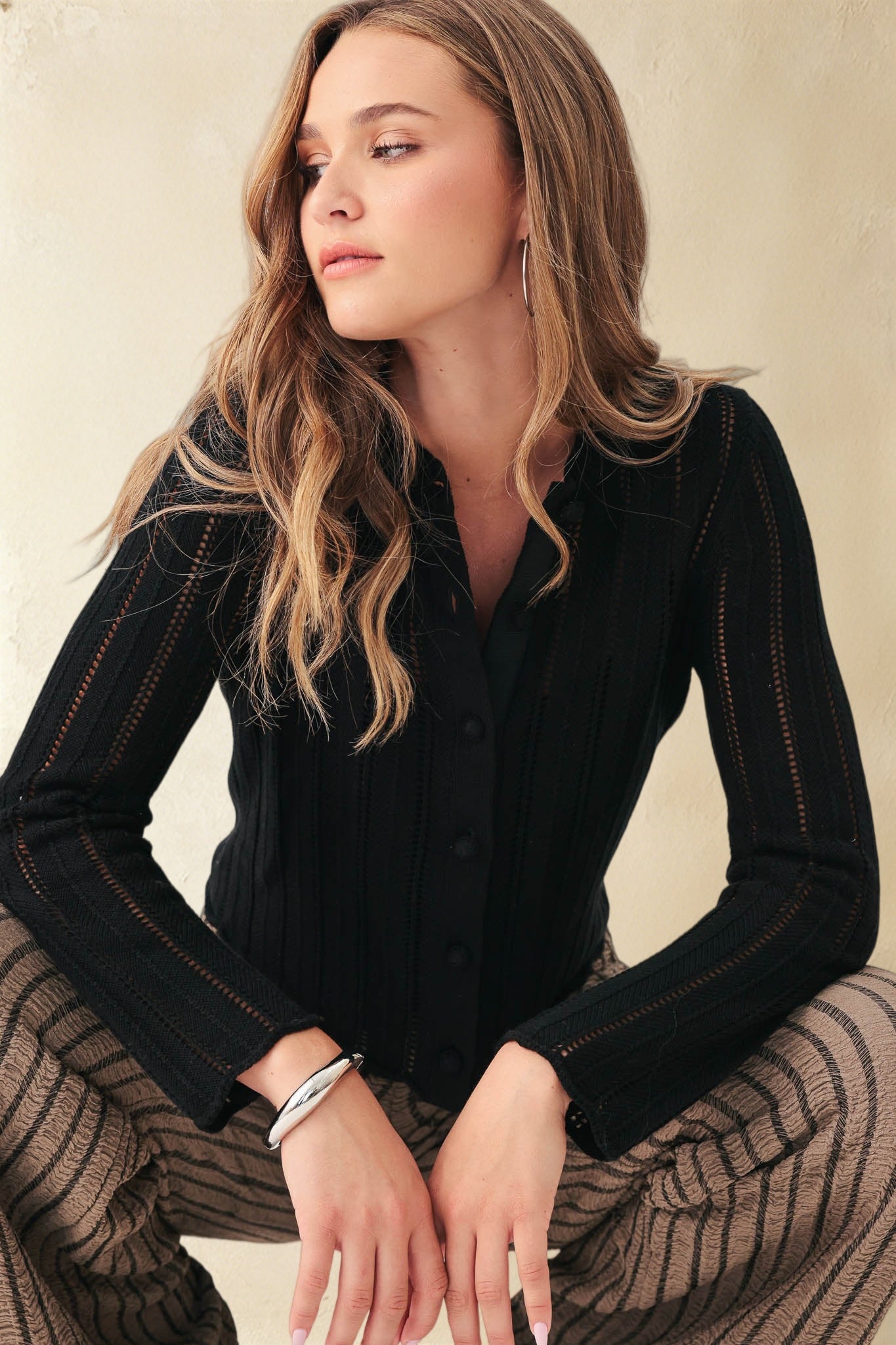 Elody Cotton Pointelled Cardigan