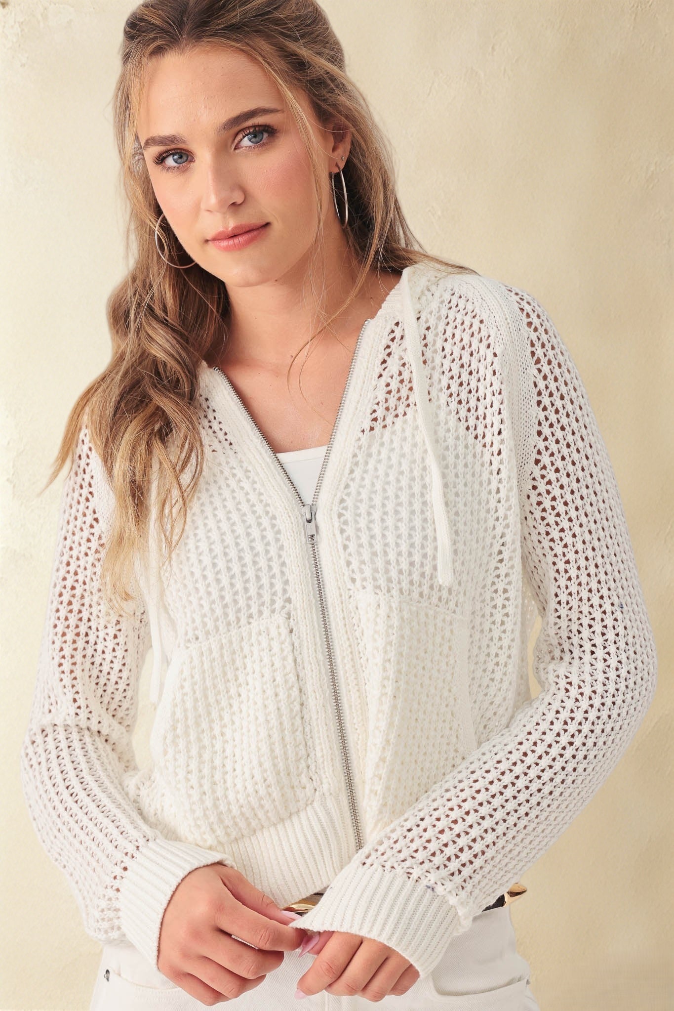 Marian Cotton Open Stitch Cropped Hoodie