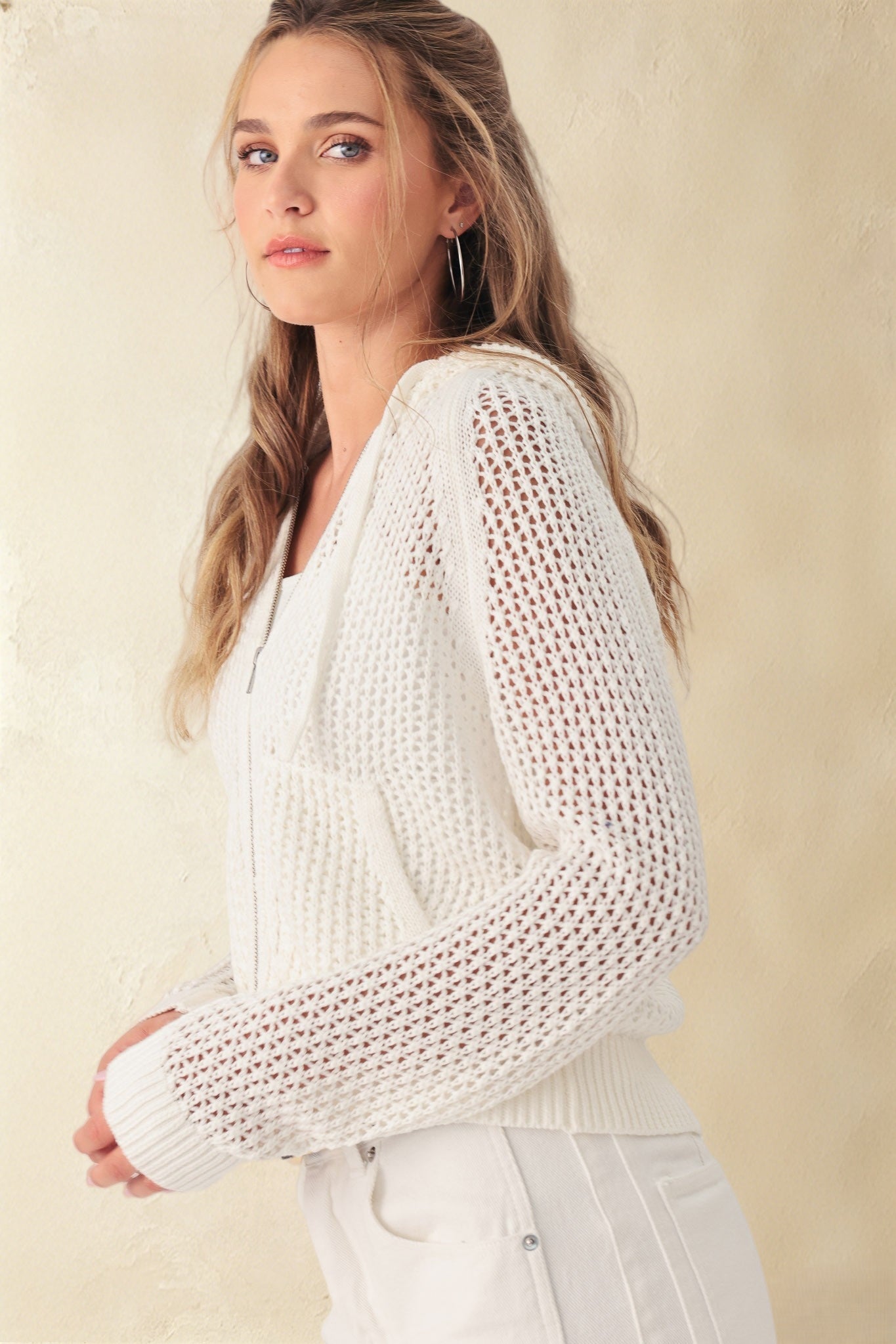 Marian Cotton Open Stitch Cropped Hoodie