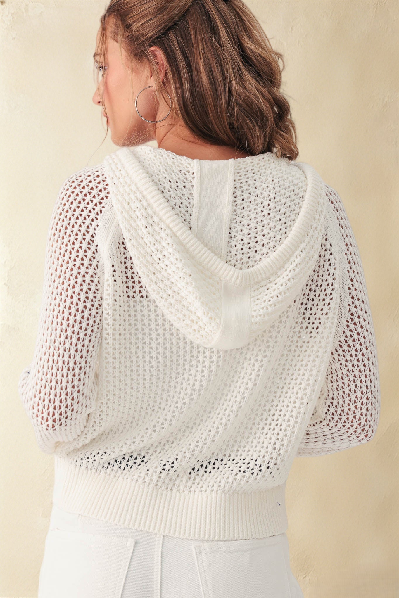 Marian Cotton Open Stitch Cropped Hoodie