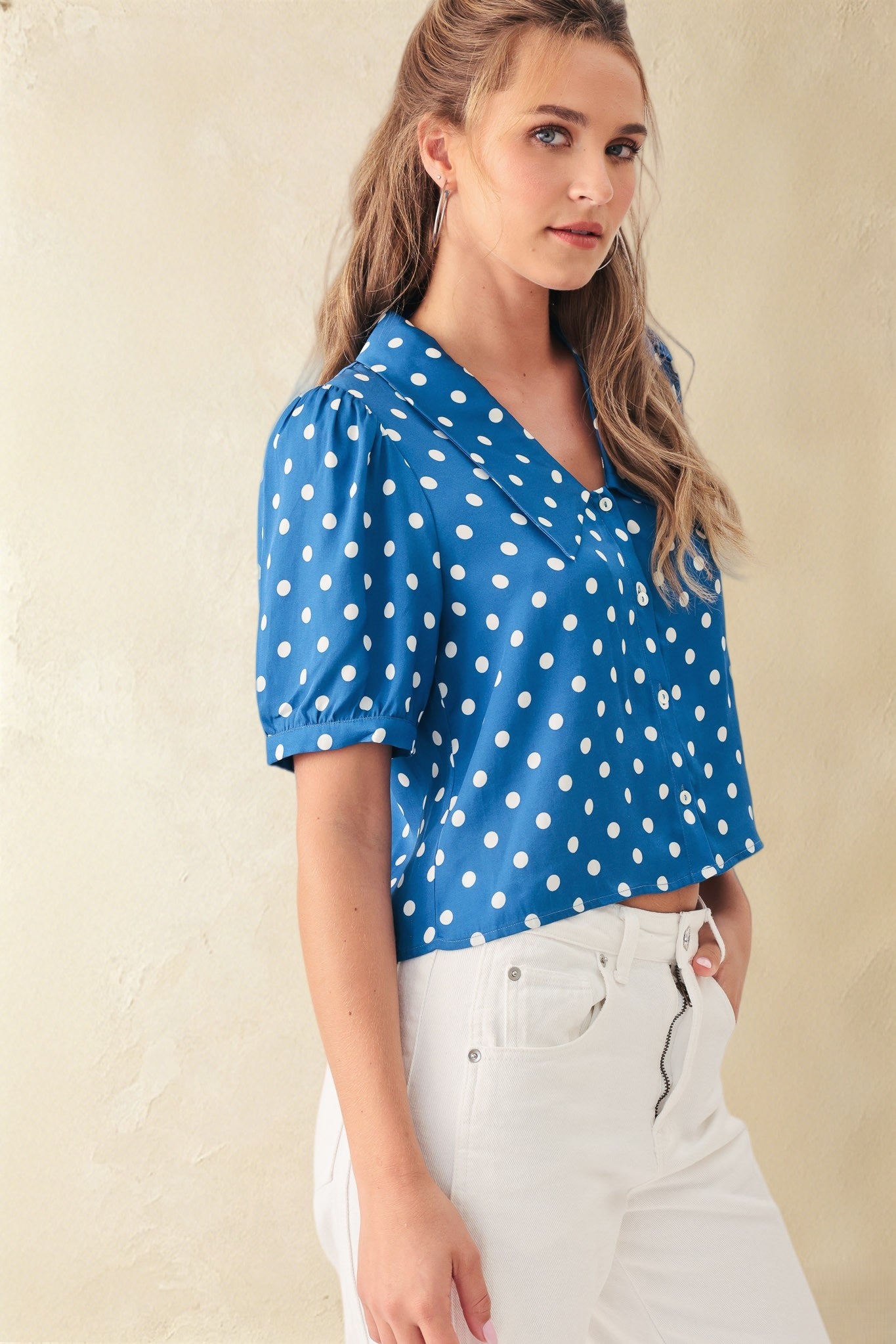Etta Polka Dot Cropped Silk Blouse