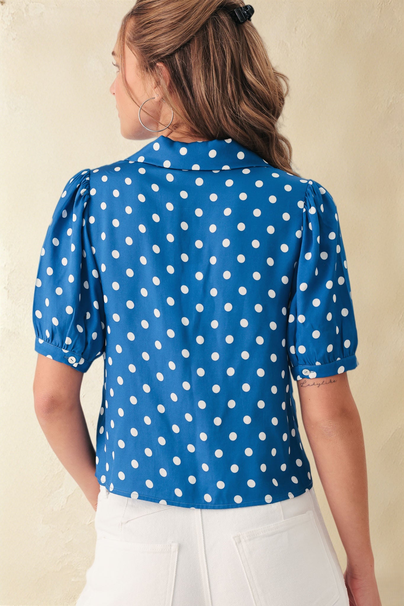 Etta Polka Dot Cropped Silk Blouse