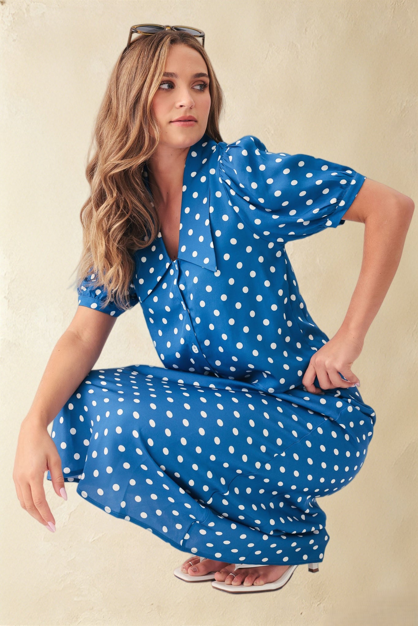 Etta Polka Dot Cropped Silk Blouse