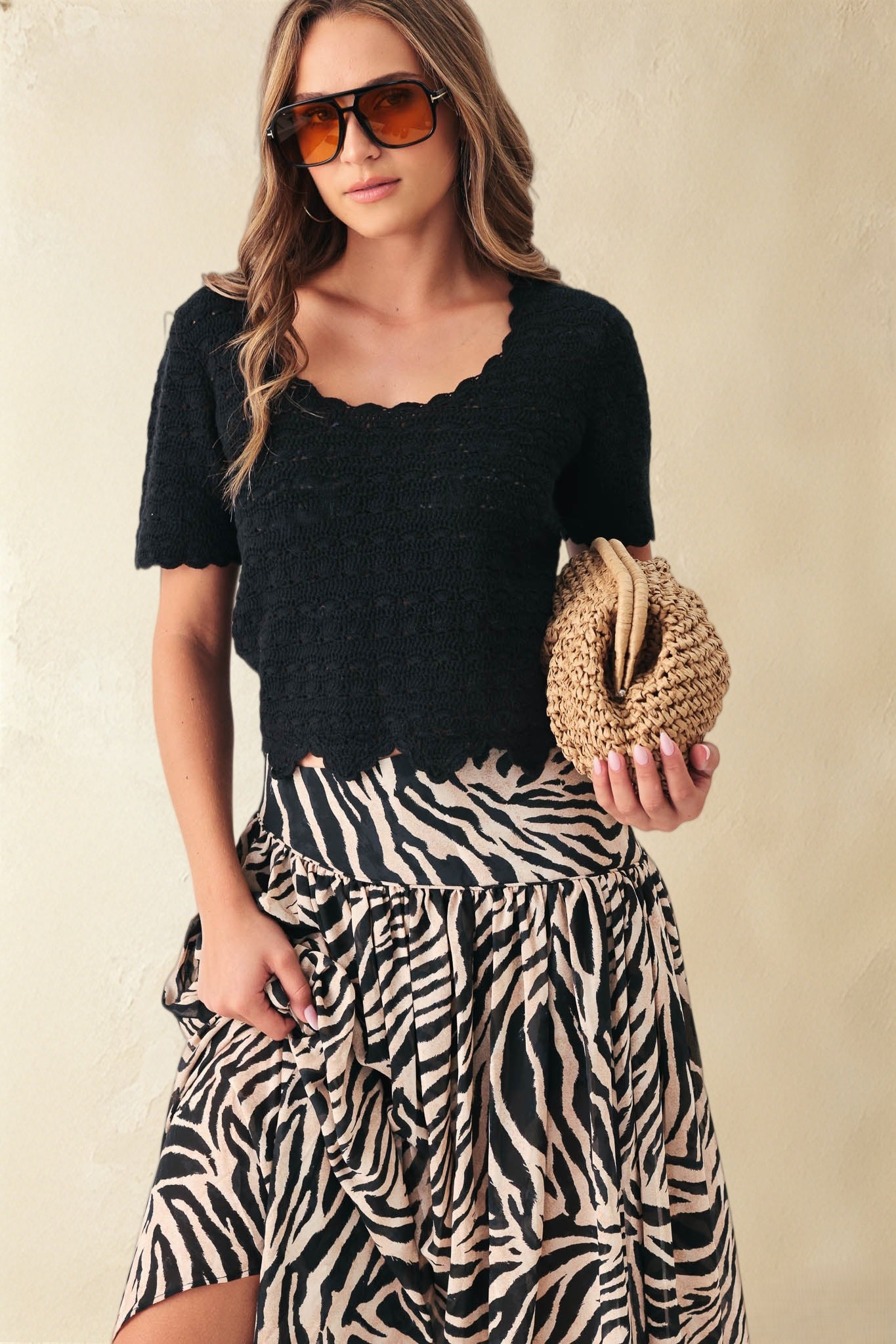 Giana Cotton Short Sleeve Hand Crochet Top