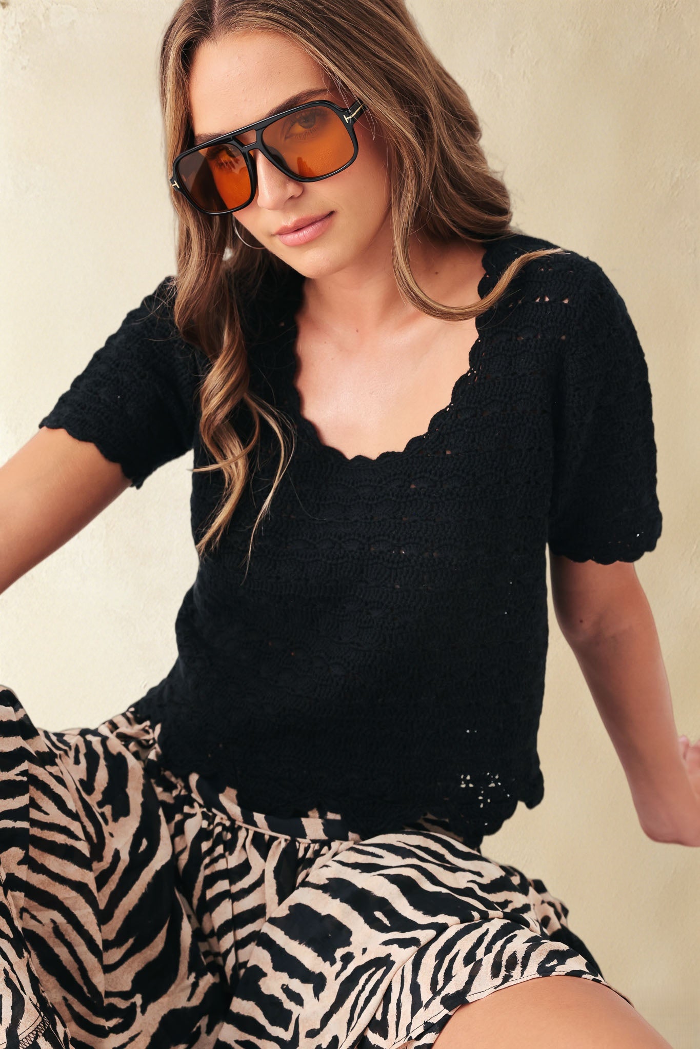 Giana Cotton Short Sleeve Hand Crochet Top