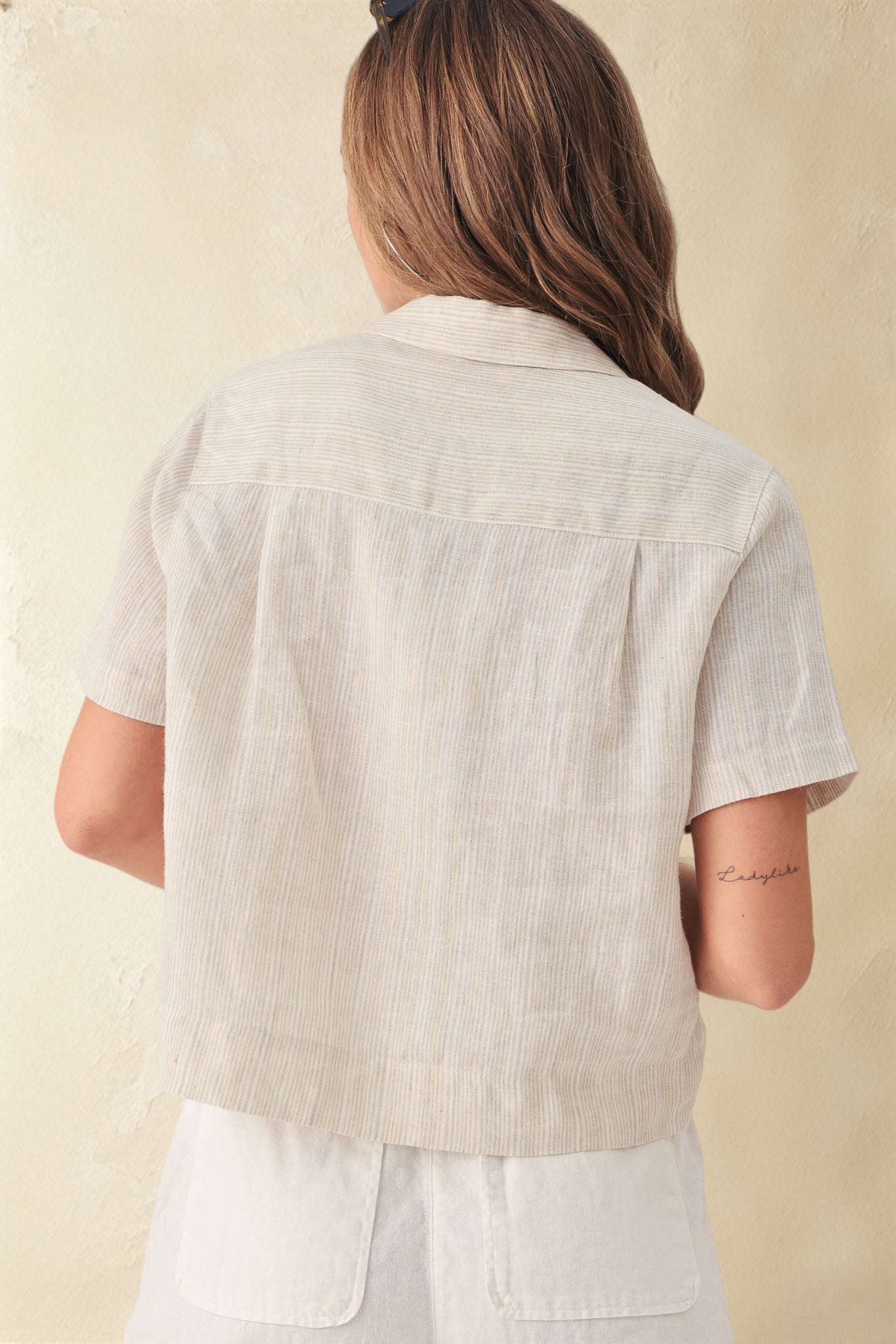 Sole Short Sleeve Lurex Pi Stripe Crop Shirt