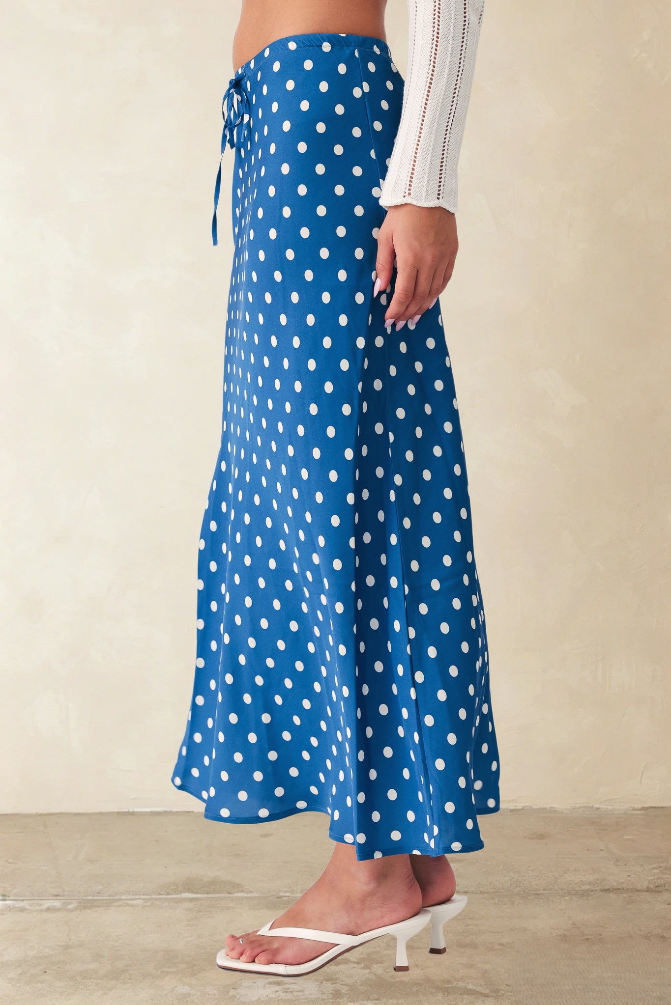 Tate Polka Dot Bias Cut Midi Skirt