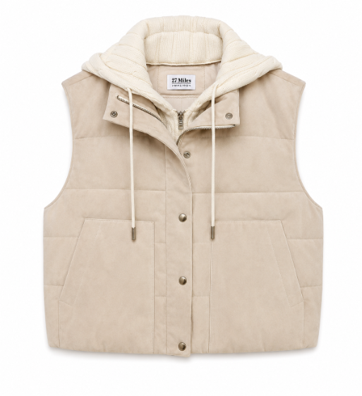Belline Women's Suede Padded Vest With Detachable Hood