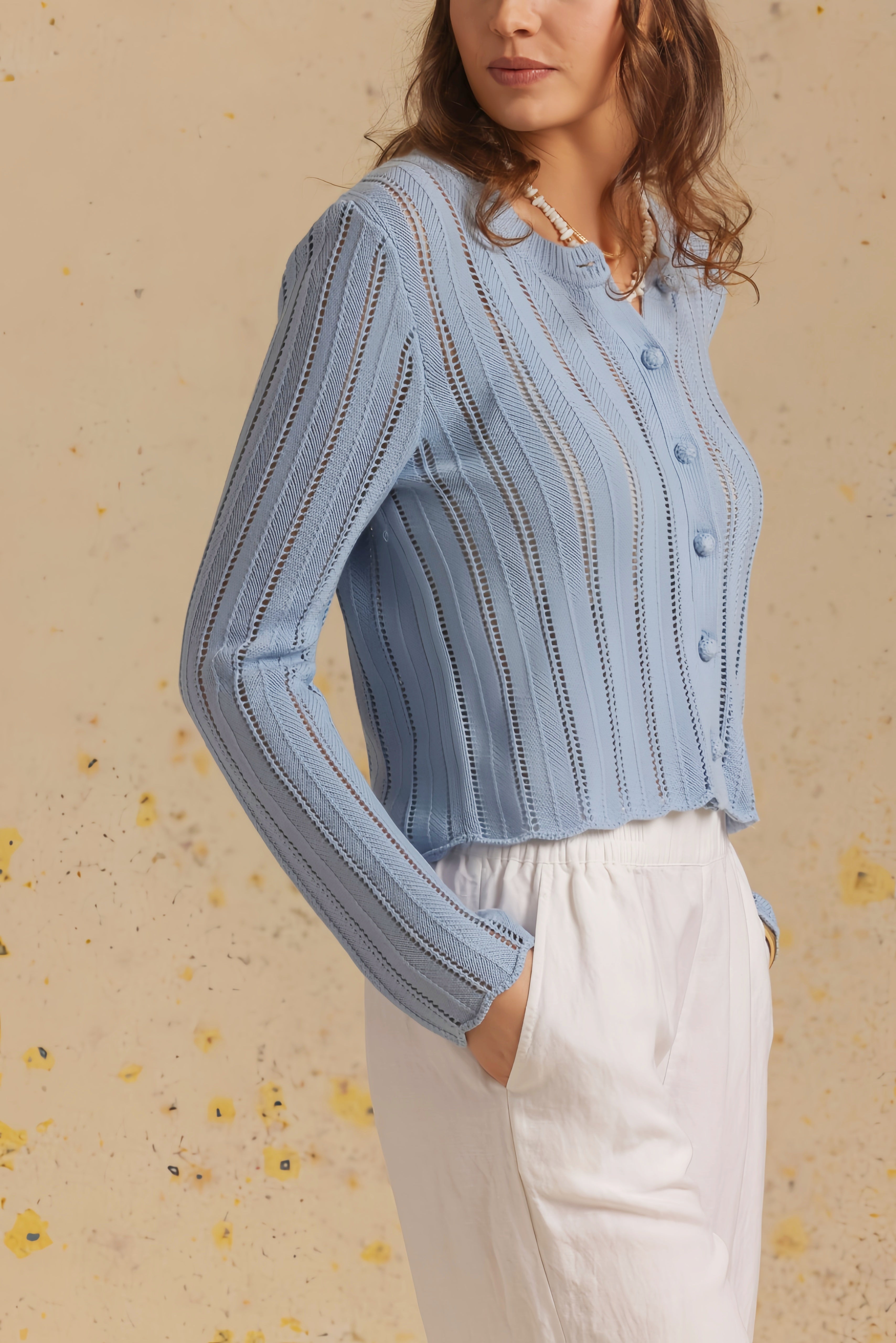 Elody Cotton Pointelled Cardigan