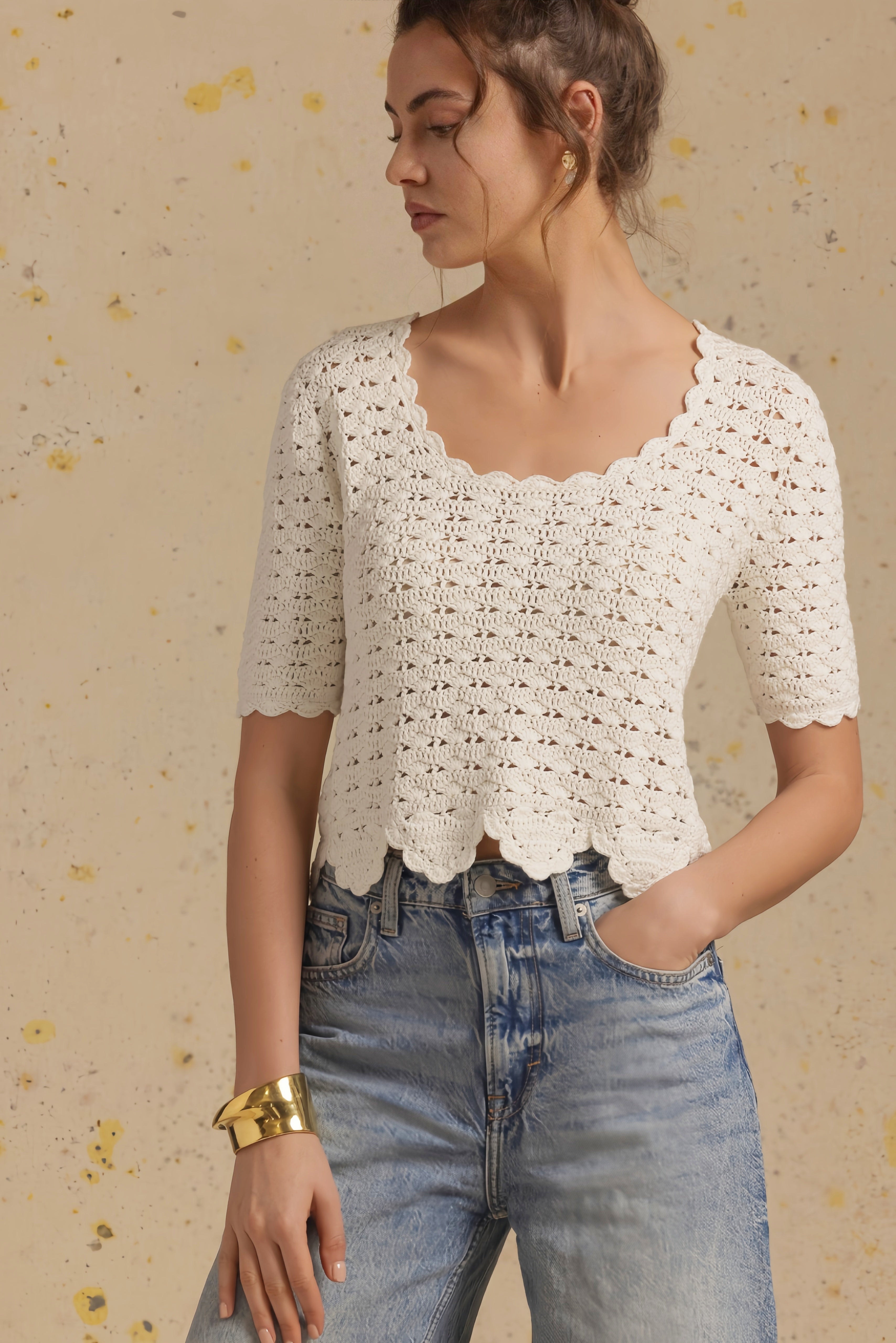 Giana Cotton Short Sleeve Hand Crochet Top
