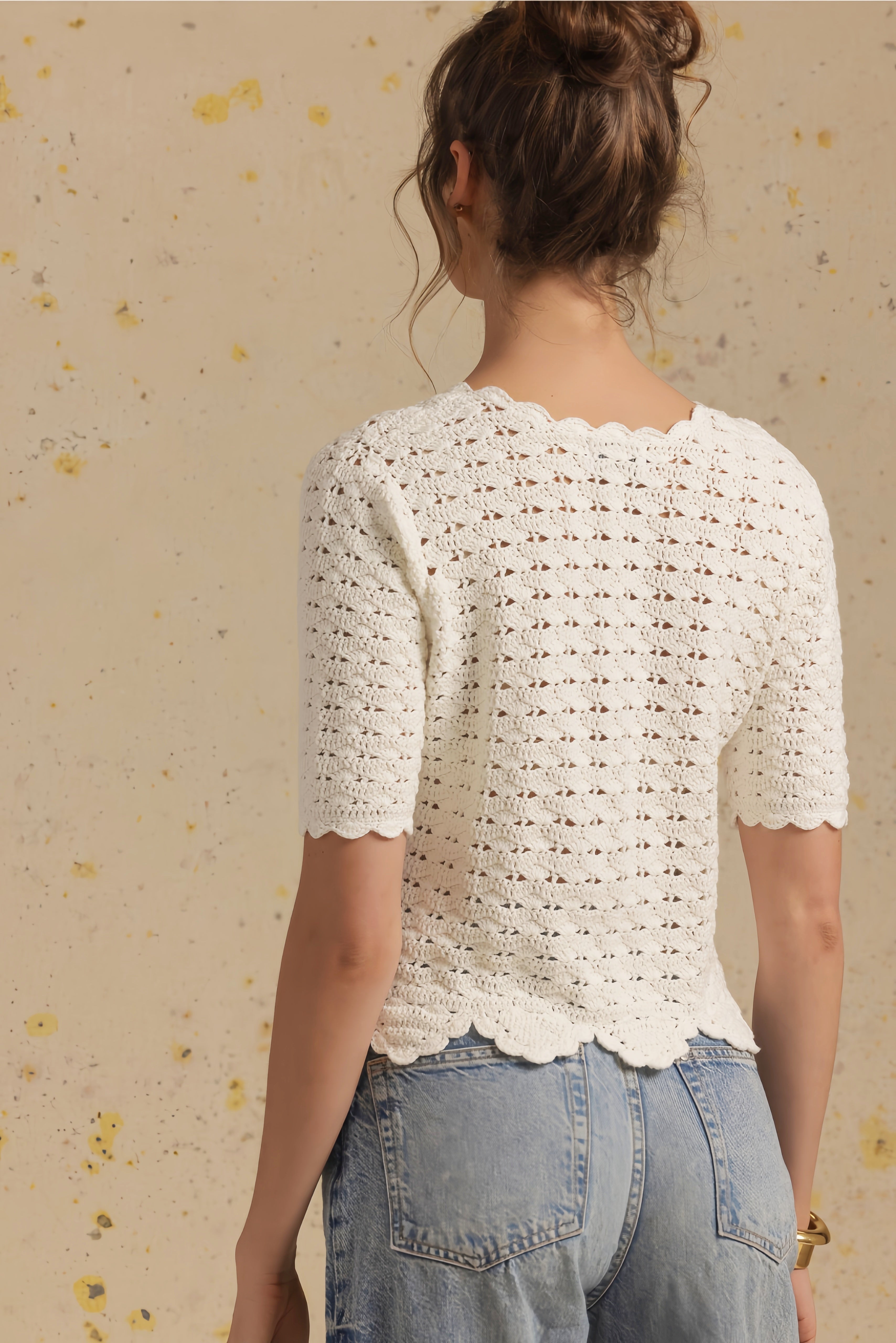 Giana Cotton Short Sleeve Hand Crochet Top