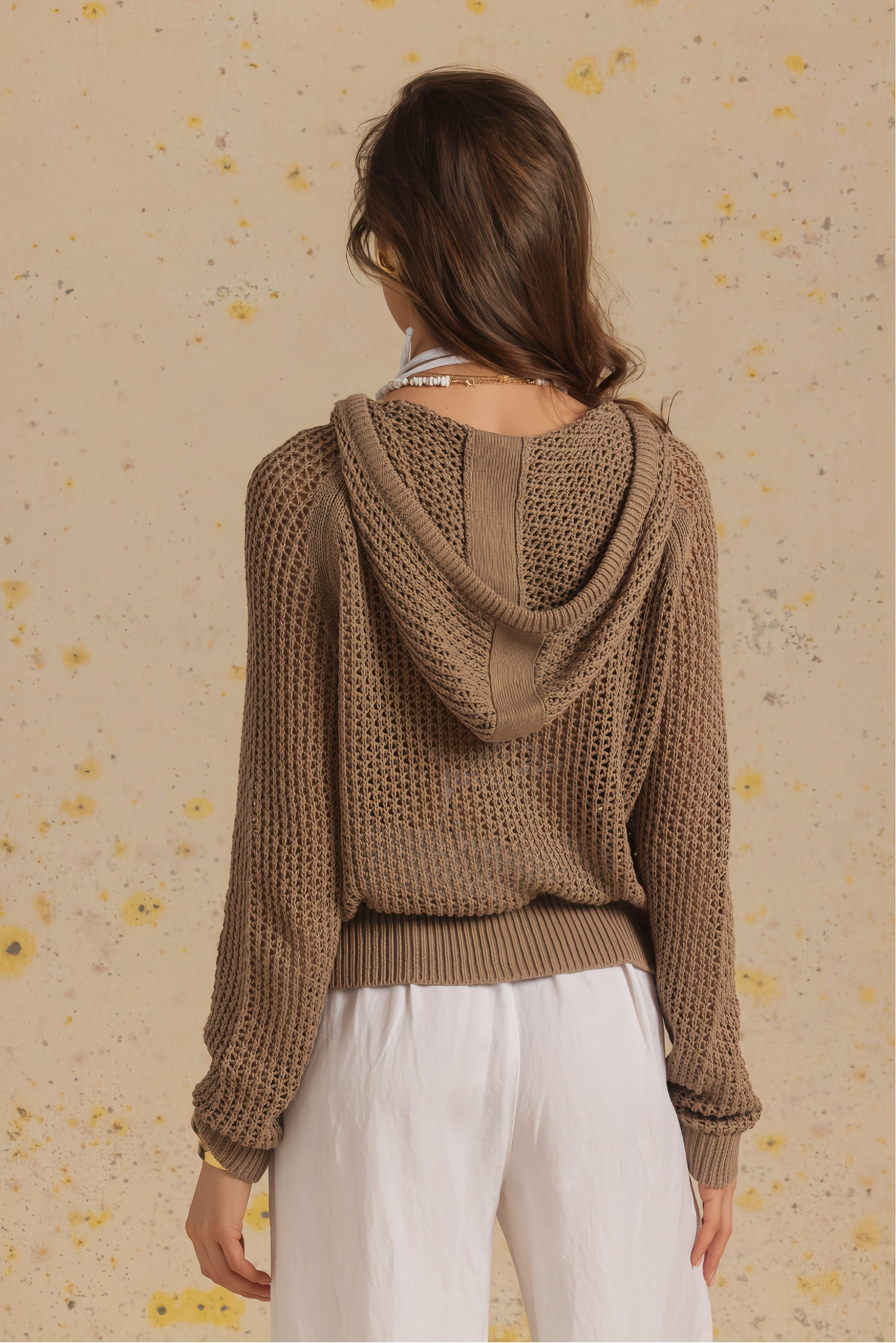 Marian Cotton Open Stitch Cropped Hoodie