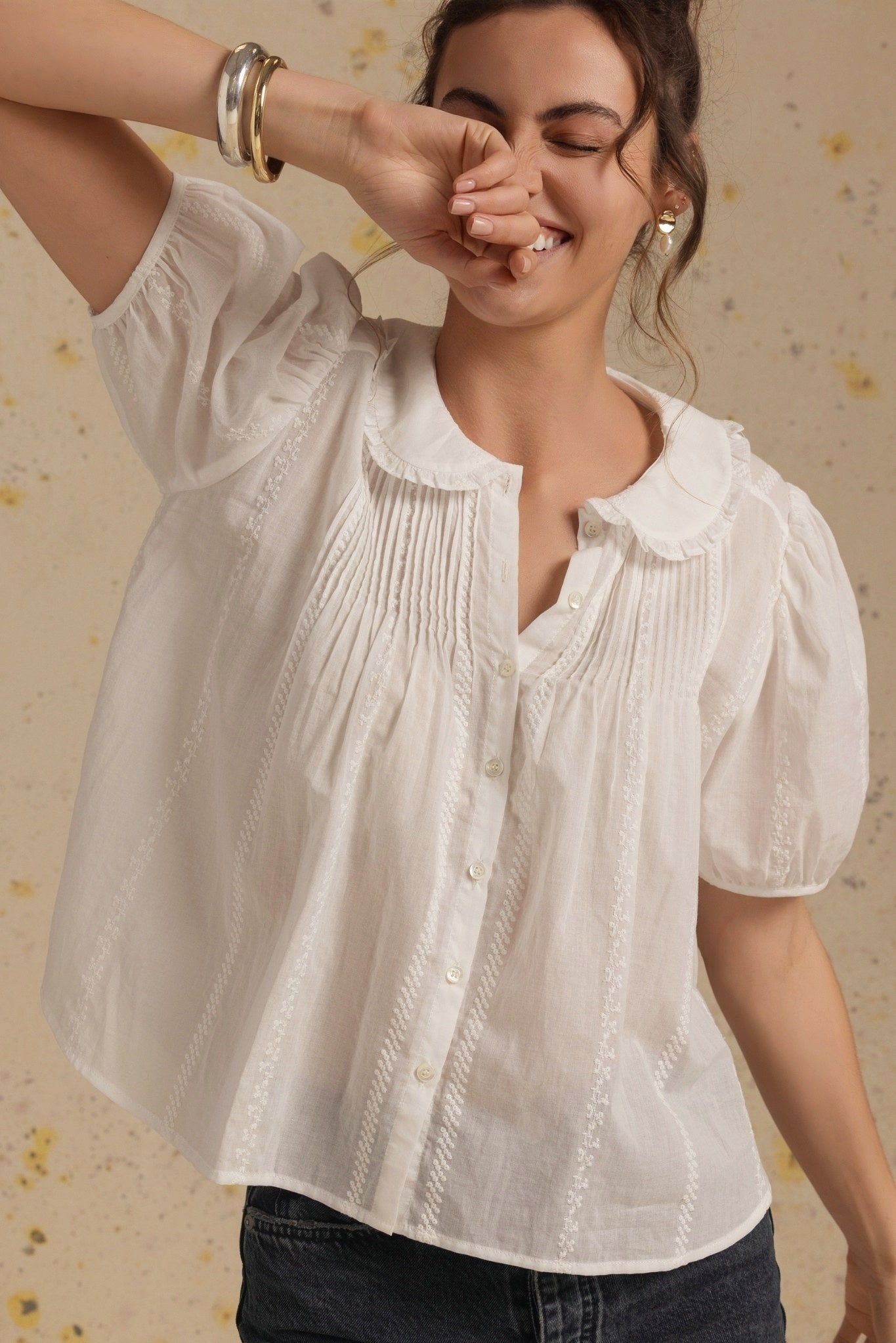 Jessa Short Sleeve Embroidered Blouse