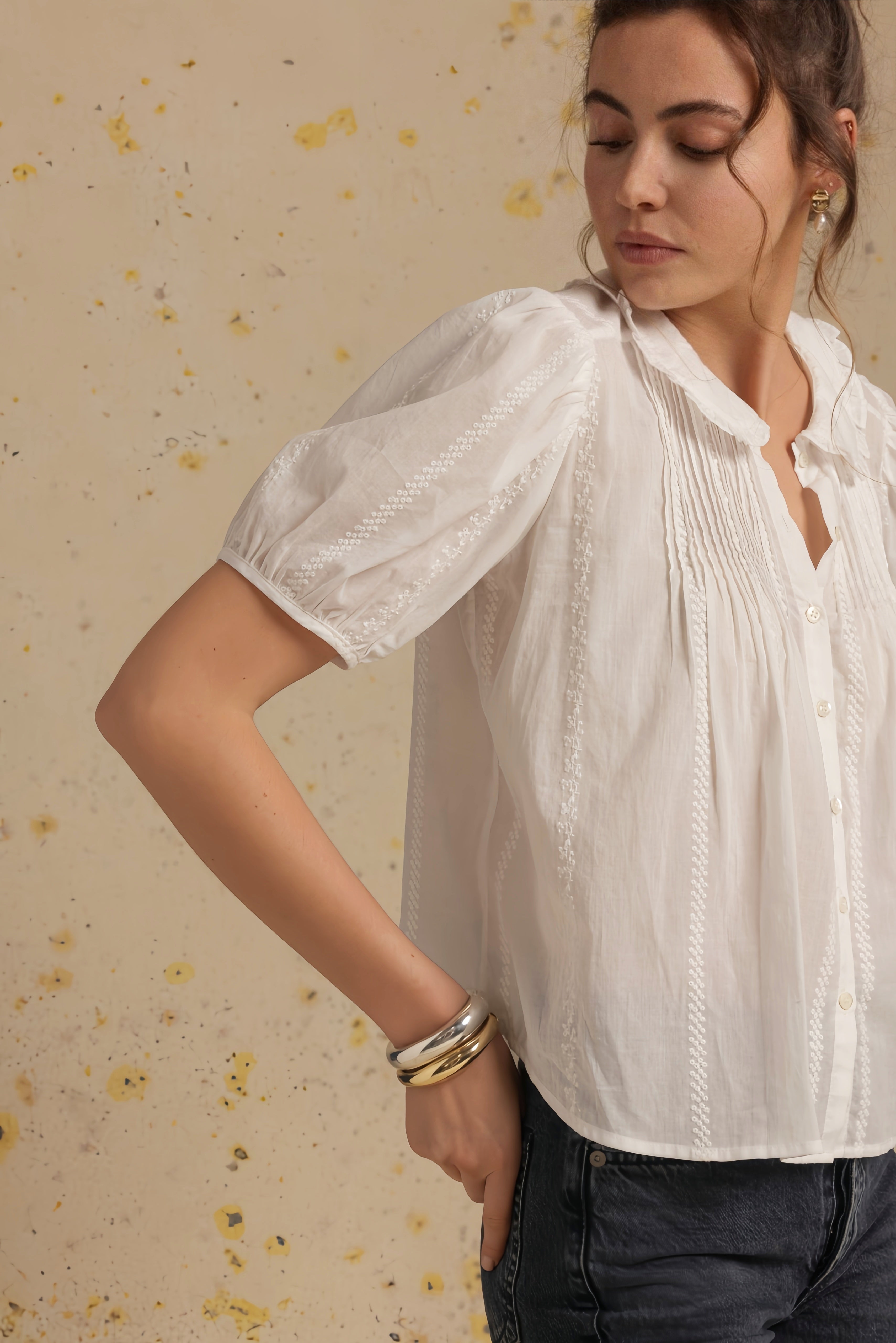 Jessa Short Sleeve Embroidered Blouse