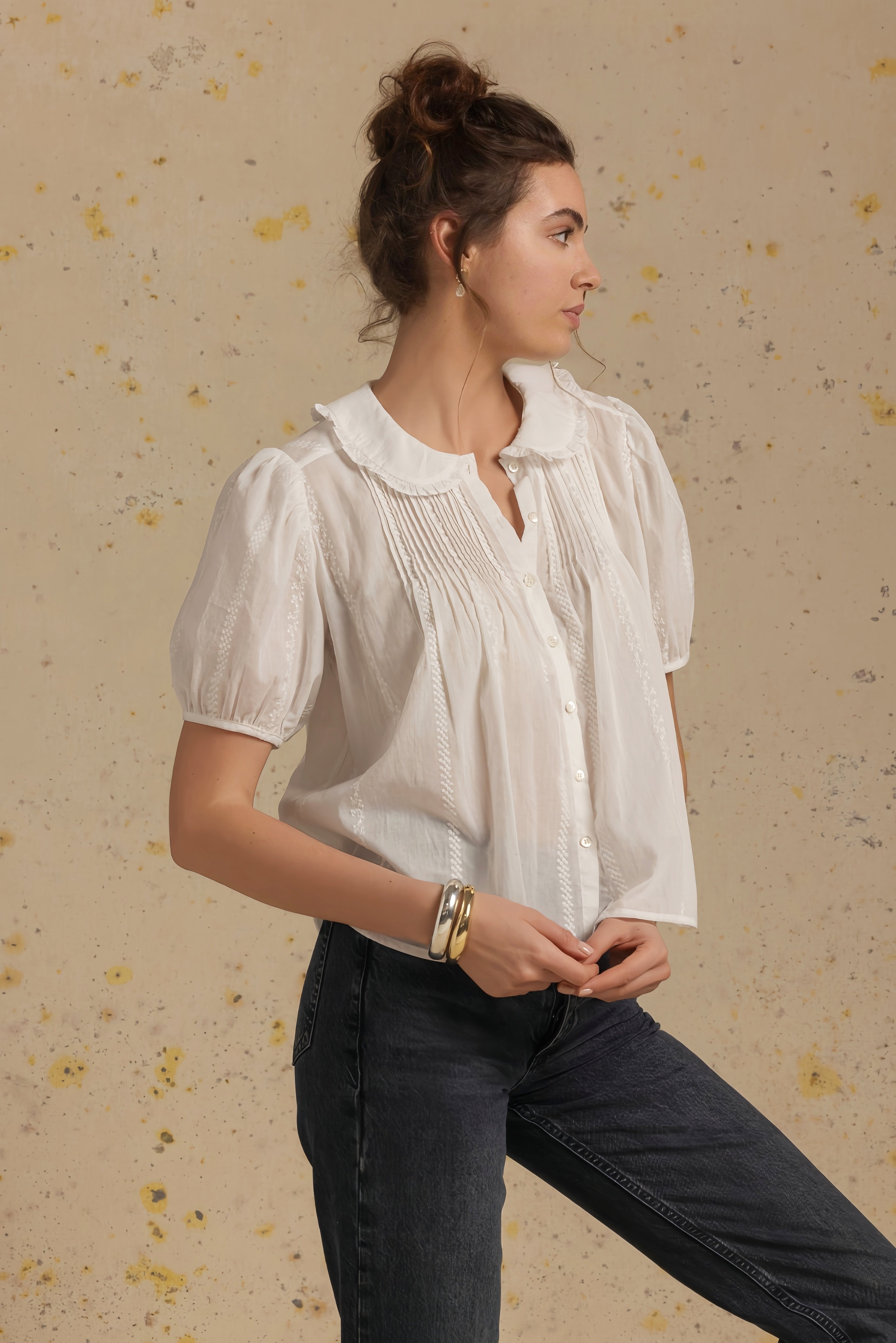 Jessa Short Sleeve Embroidered Blouse