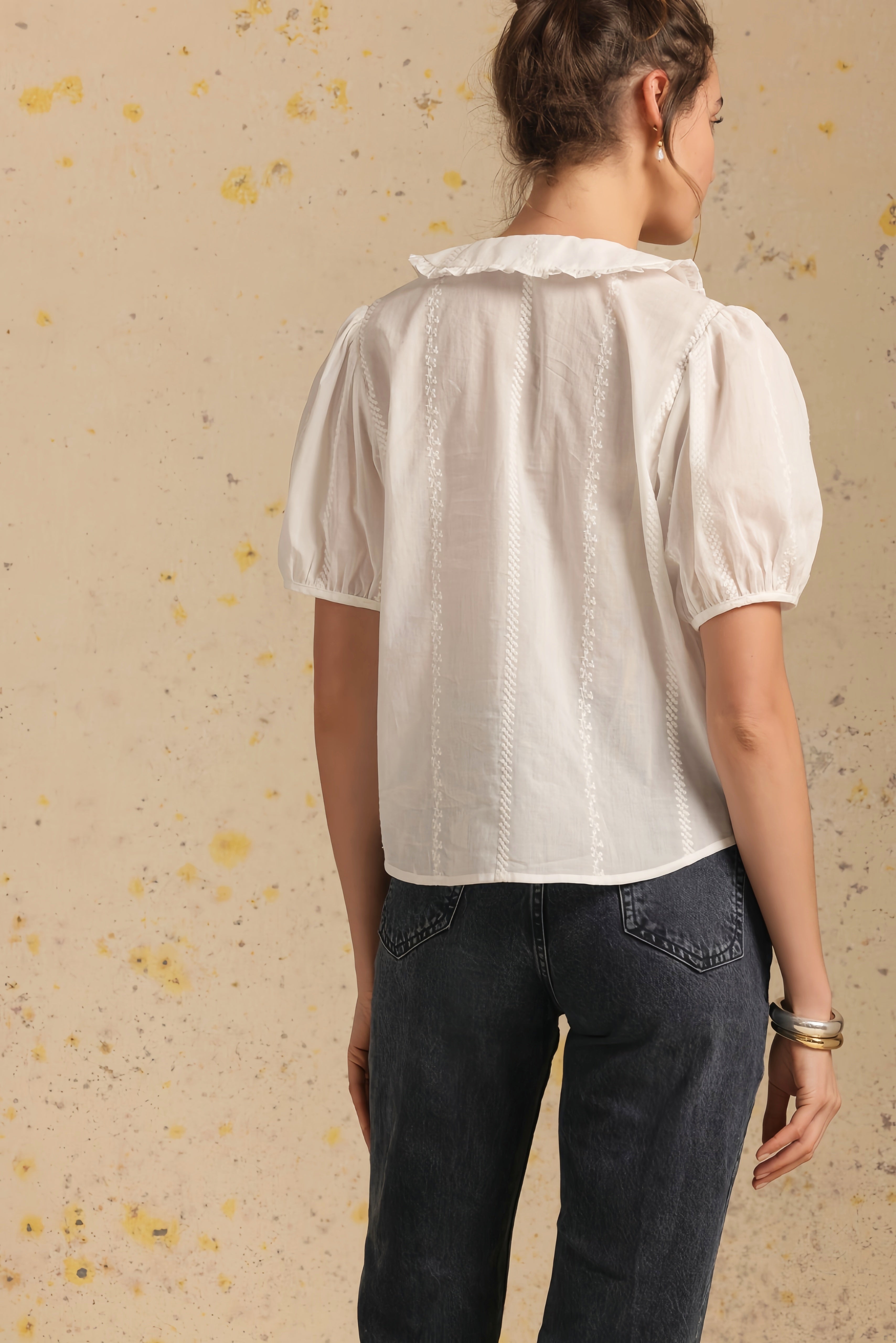 Jessa Short Sleeve Embroidered Blouse