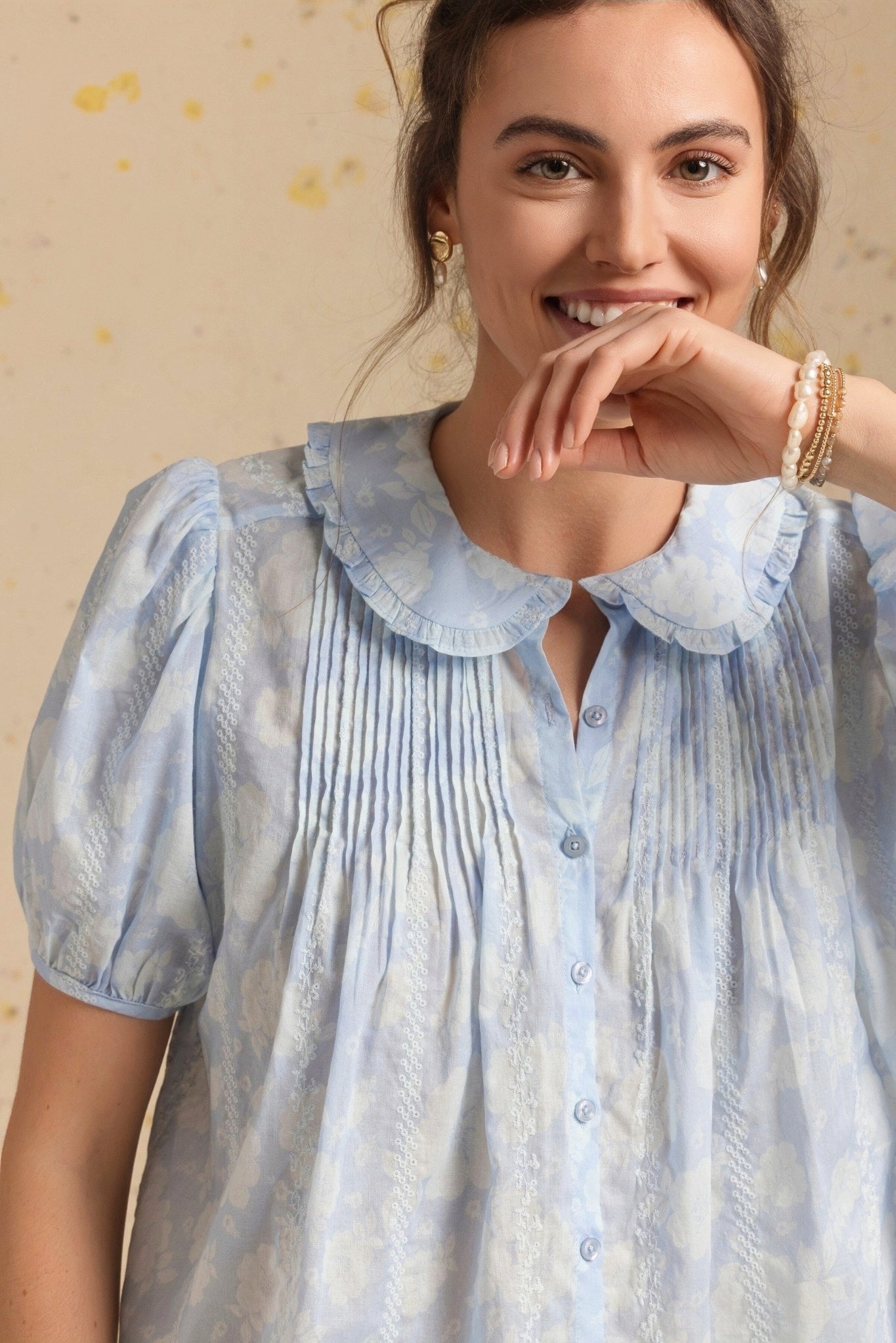 Jessa Short Sleeve Embroidered Blouse