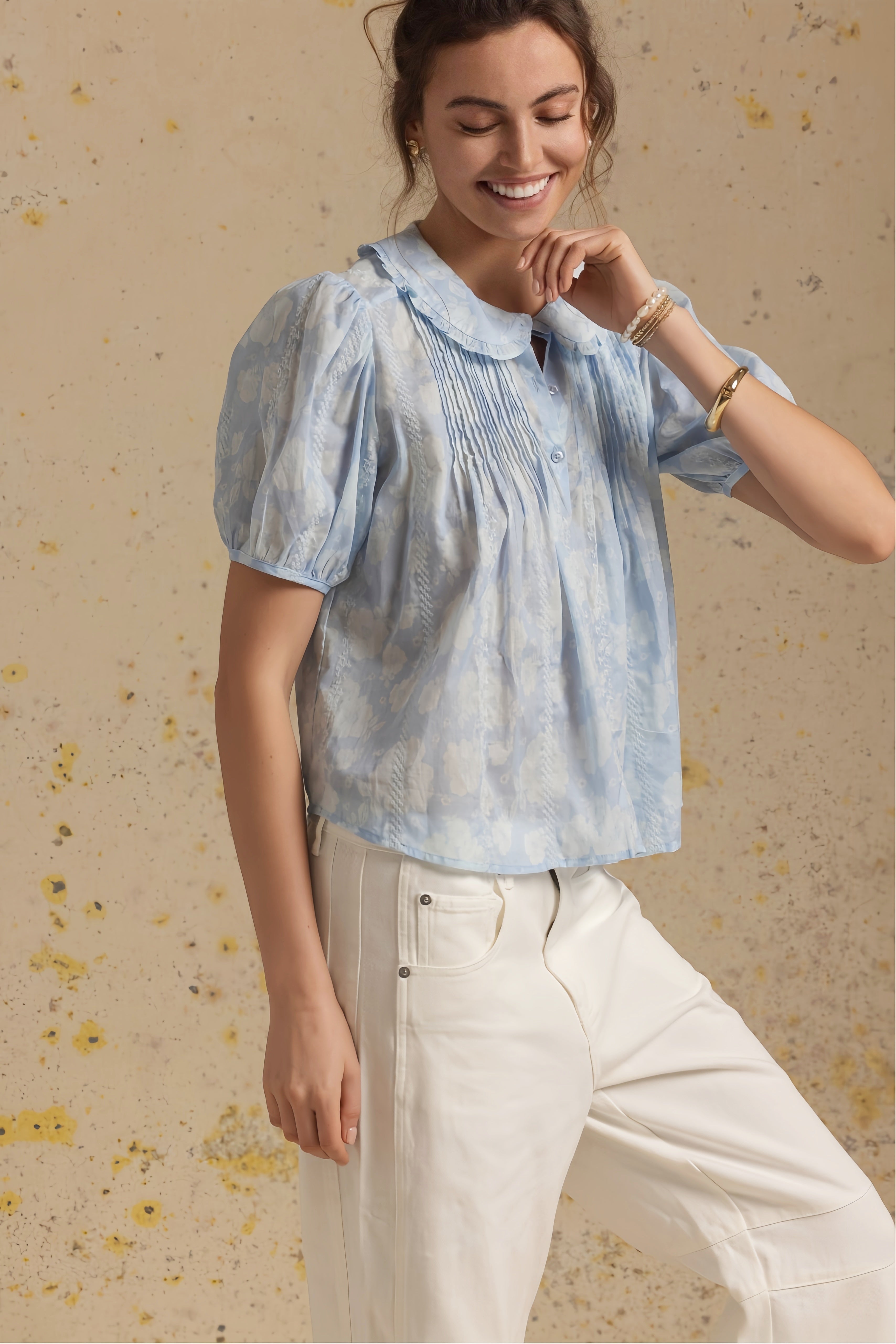 Jessa Short Sleeve Embroidered Blouse