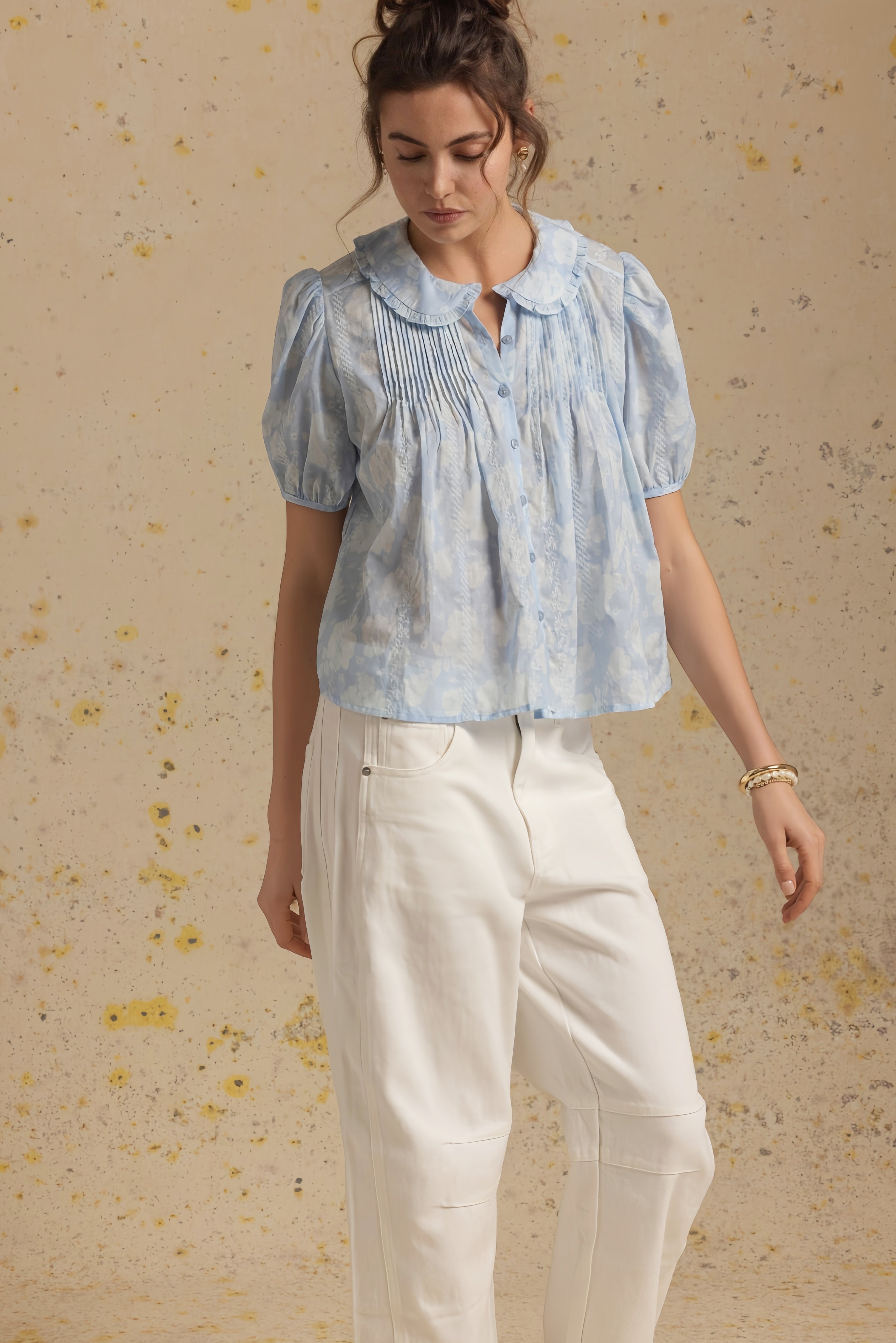Jessa Short Sleeve Embroidered Blouse