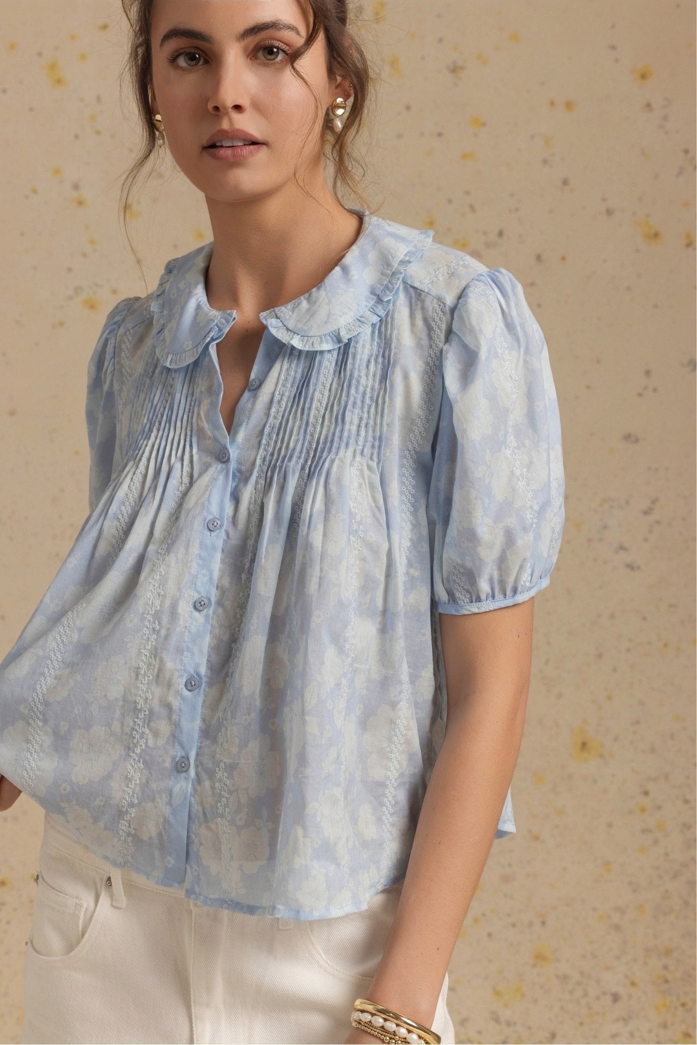 Jessa Short Sleeve Embroidered Blouse