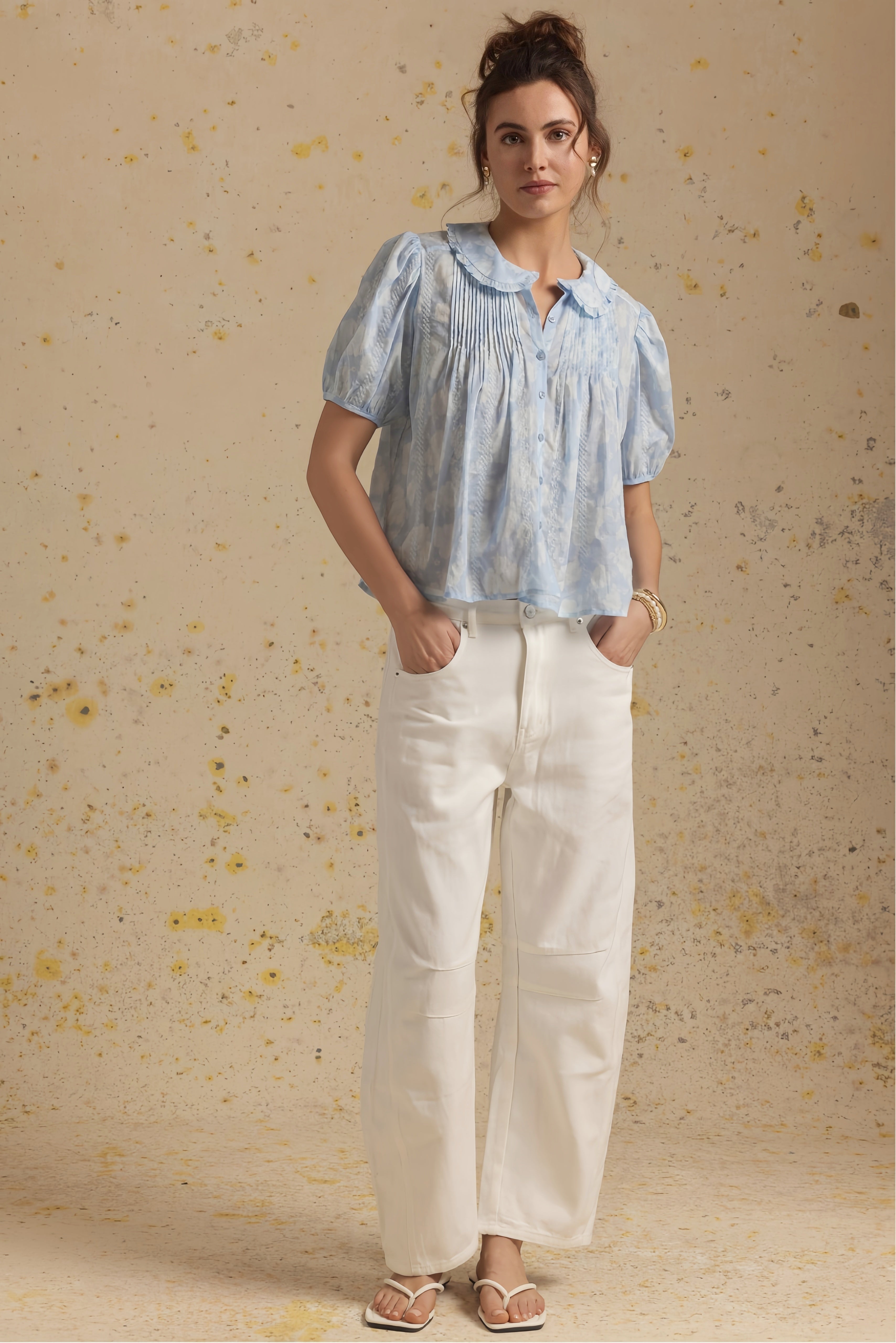 Jessa Short Sleeve Embroidered Blouse