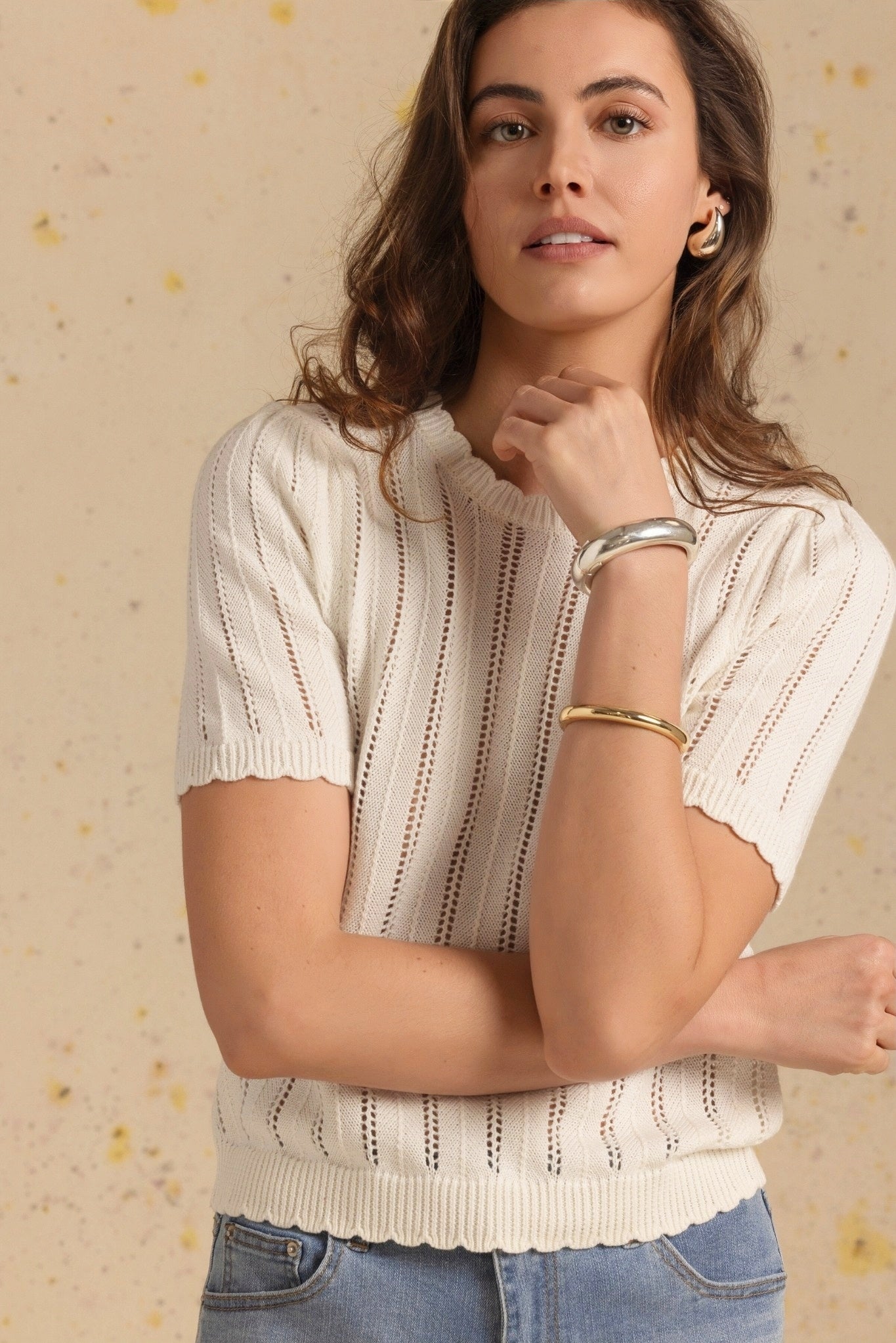 Polina Short Sleeve Pointelle Top