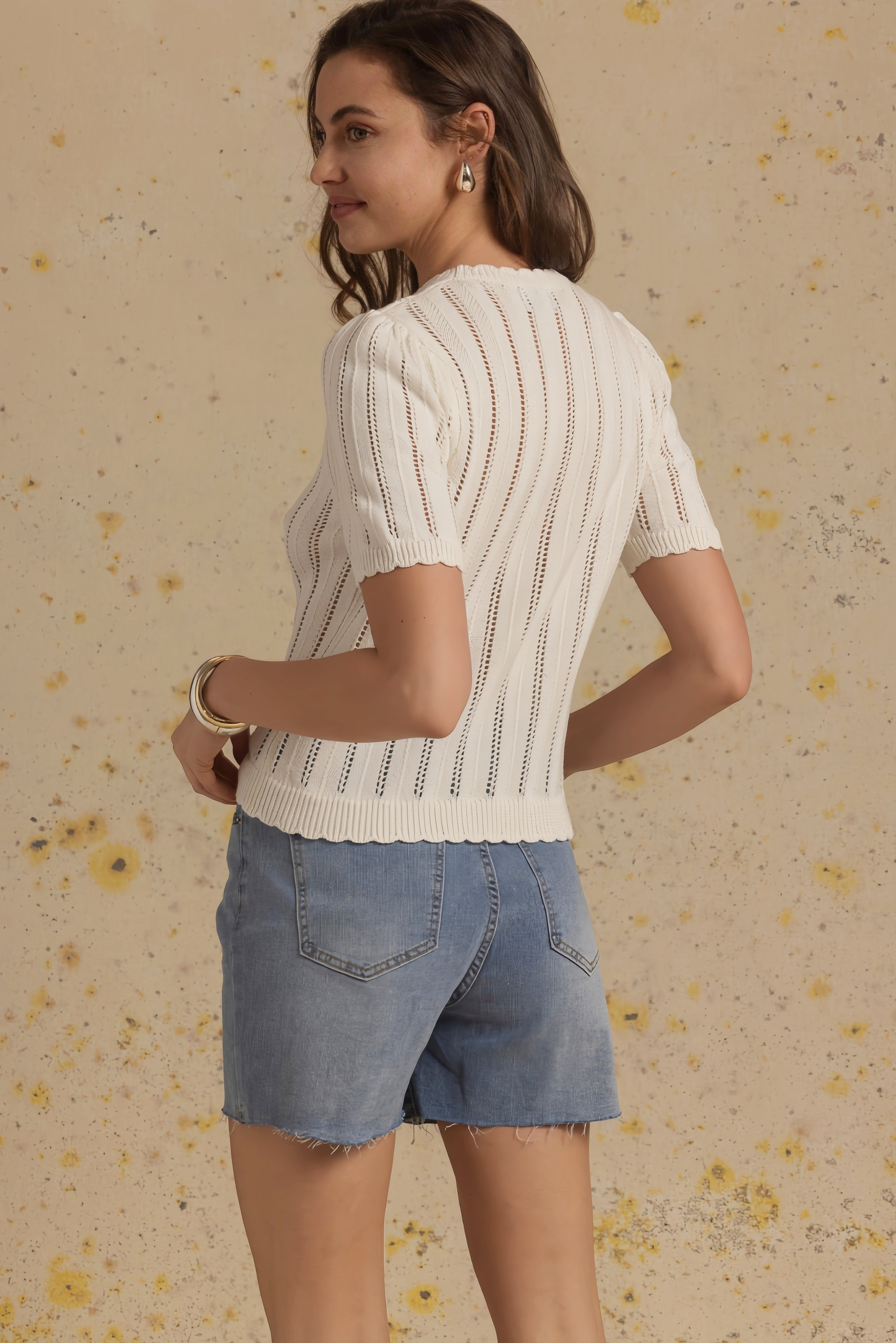 Polina Short Sleeve Pointelle Top