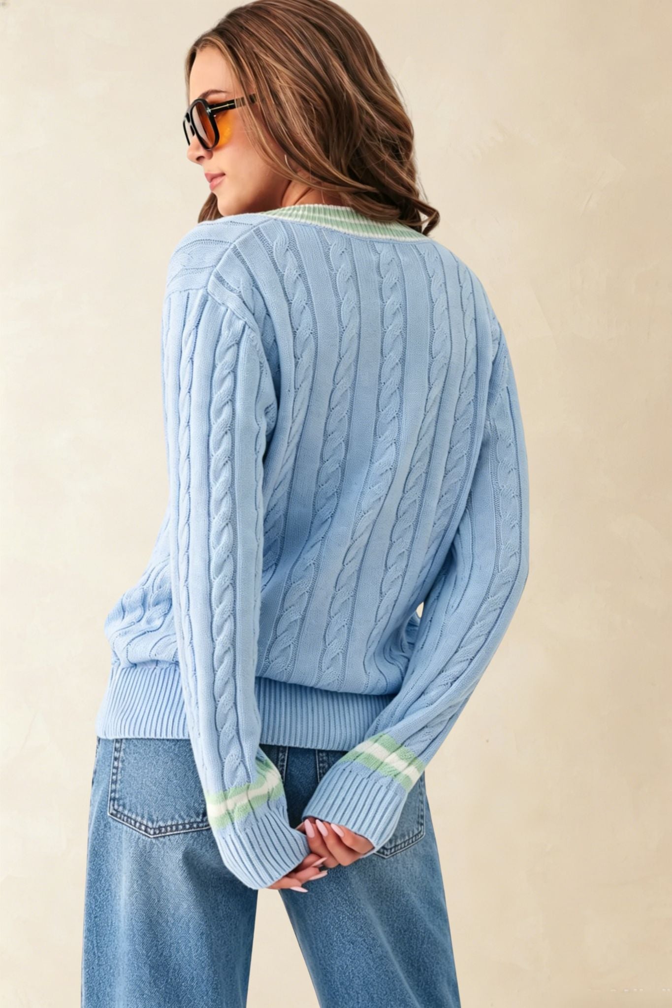 Milana Cotton Cable Varsity V neck