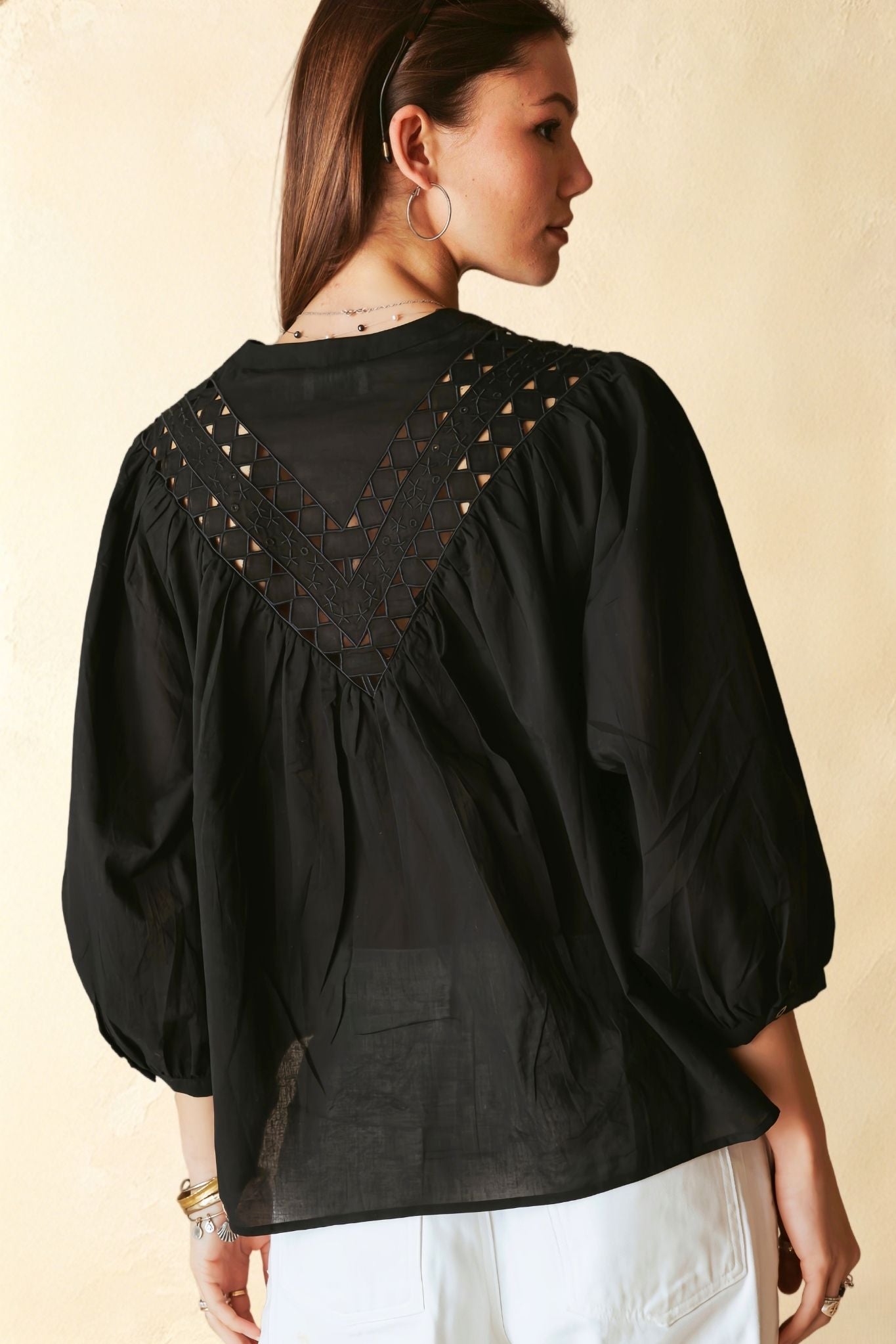 Alivia 3/4 Sleeve Embroidered Blouse