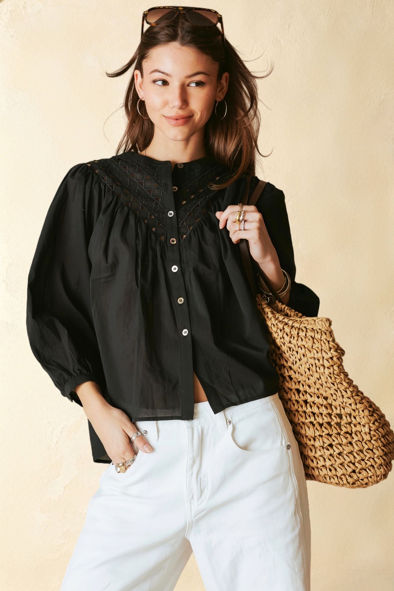 Alivia 3/4 Sleeve Embroidered Blouse