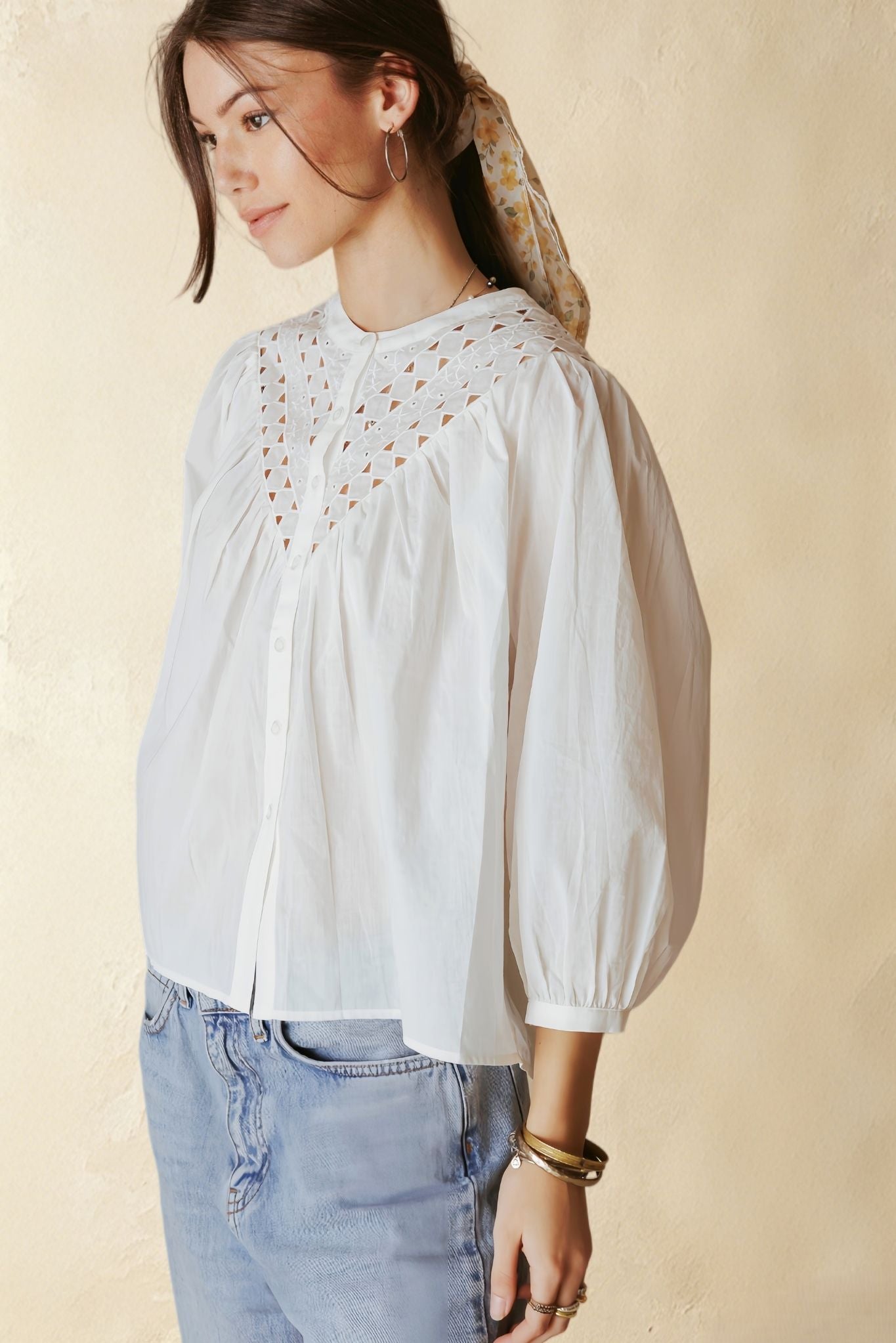 Alivia 3/4 Sleeve Embroidered Blouse