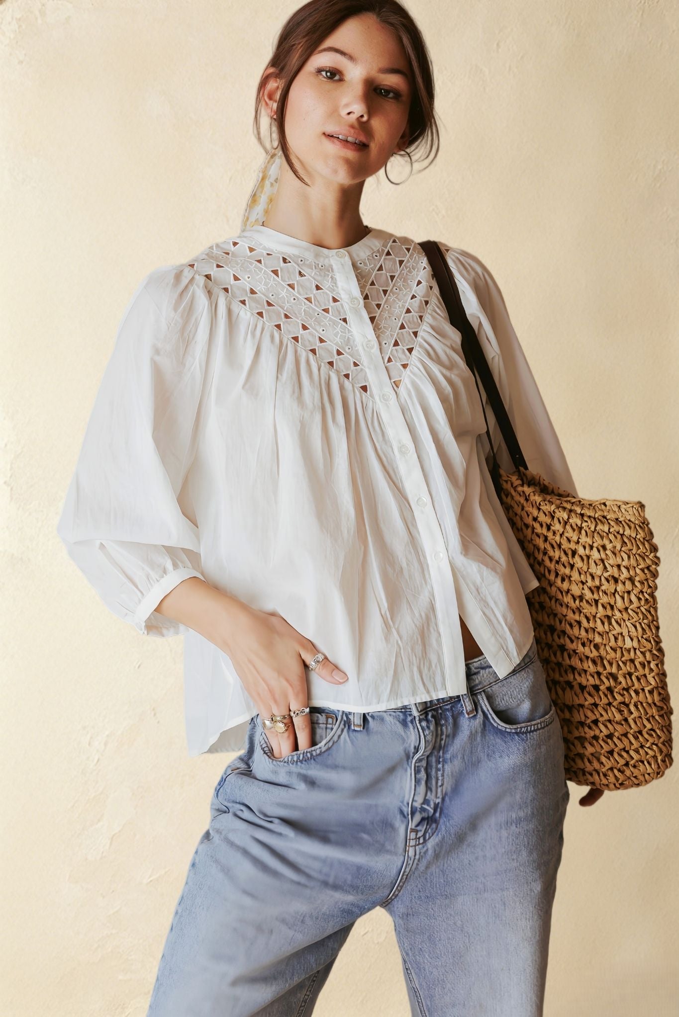 Alivia 3/4 Sleeve Embroidered Blouse