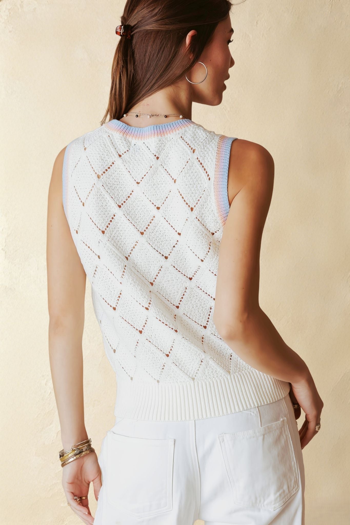 Ayah Texture Cotton Tank with Multi Stripe Trim