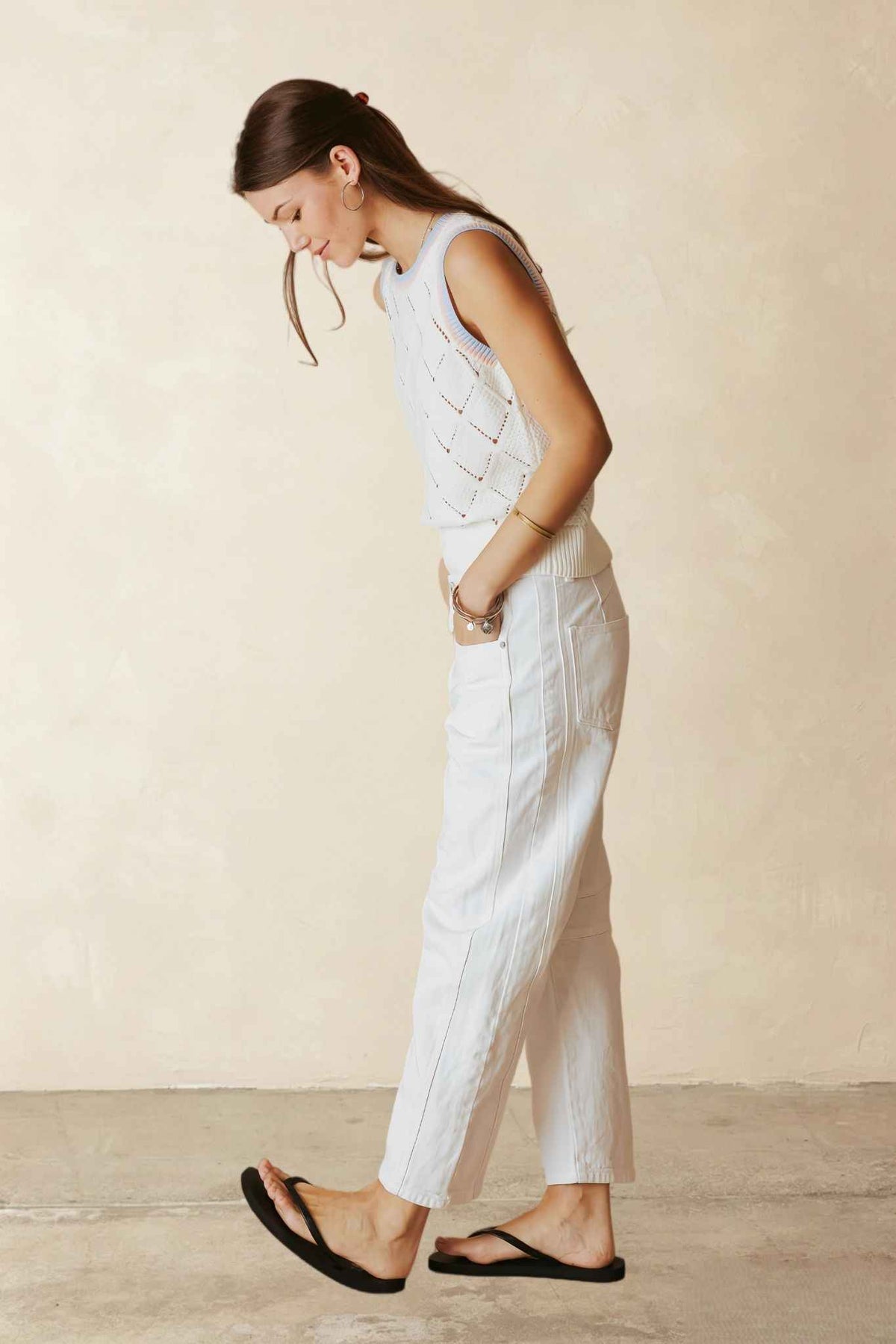 Ayah Texture Cotton Tank with Multi Stripe Trim