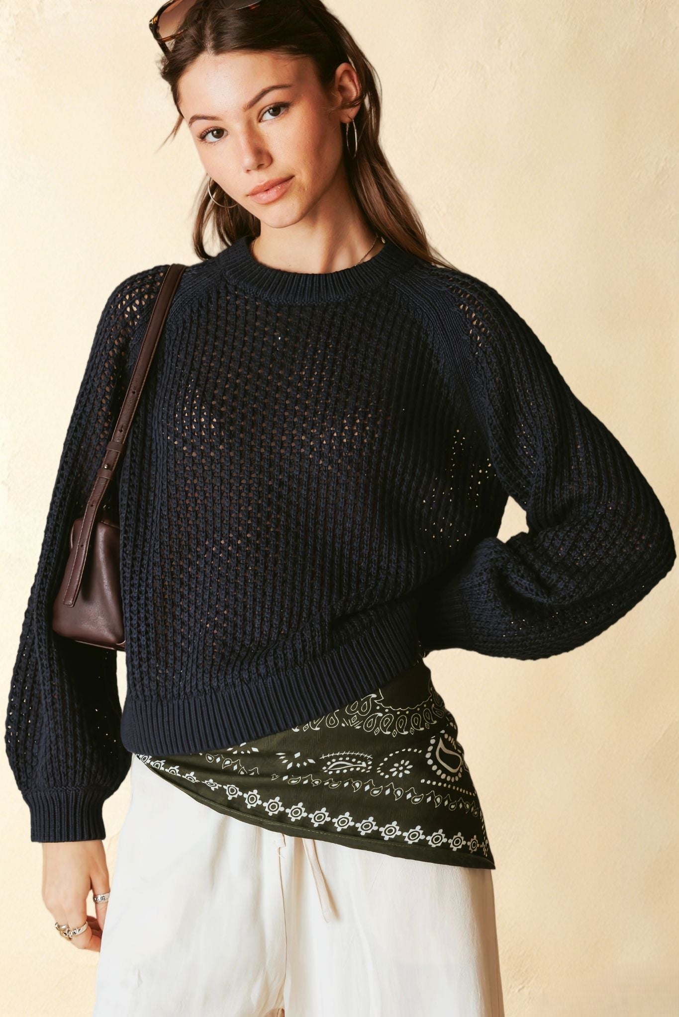 Lanette Linen Blend Open Stitch Crew