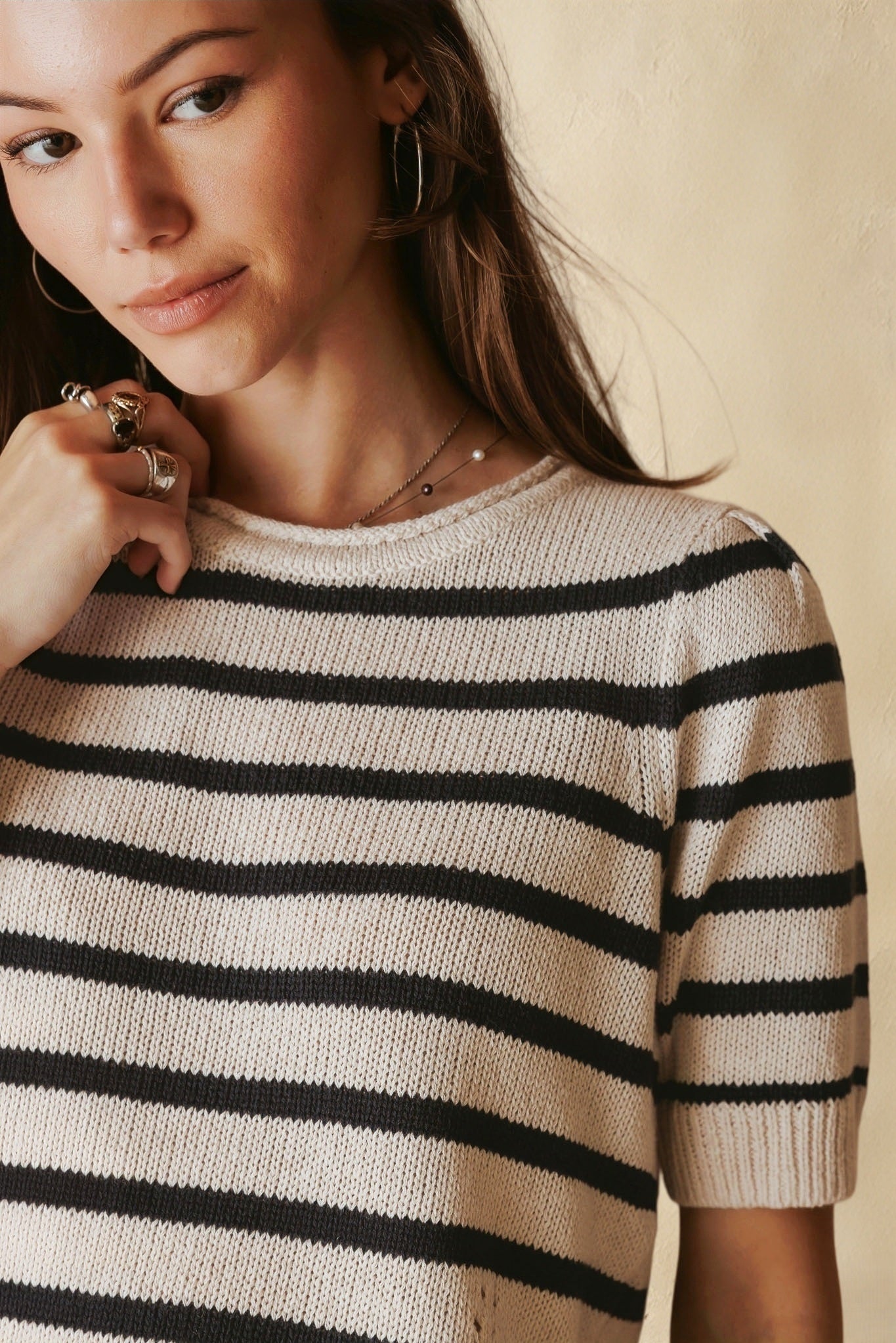 Elenor Linen Blend Striped Short Sleeve
